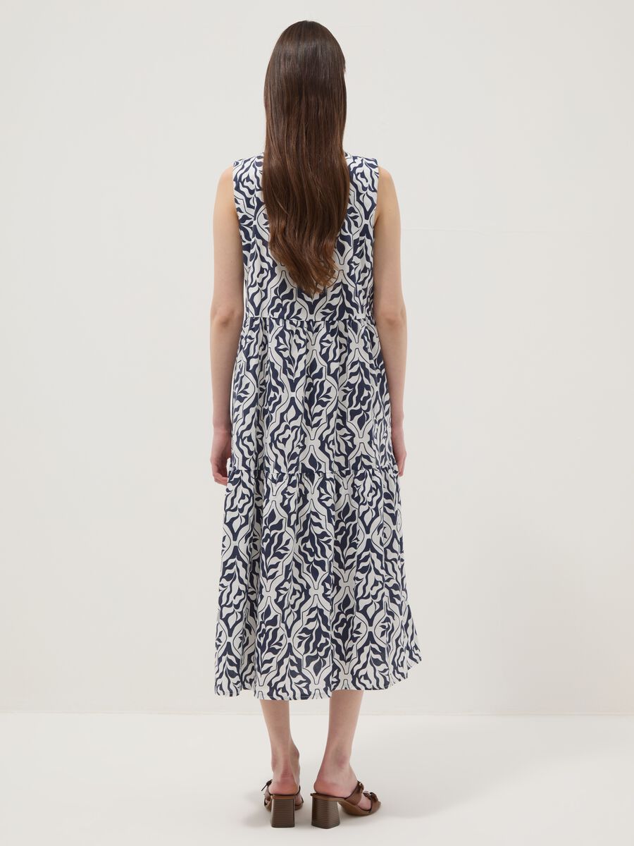 Blue stretch cotton midi dress with all-over print, regular fit_3