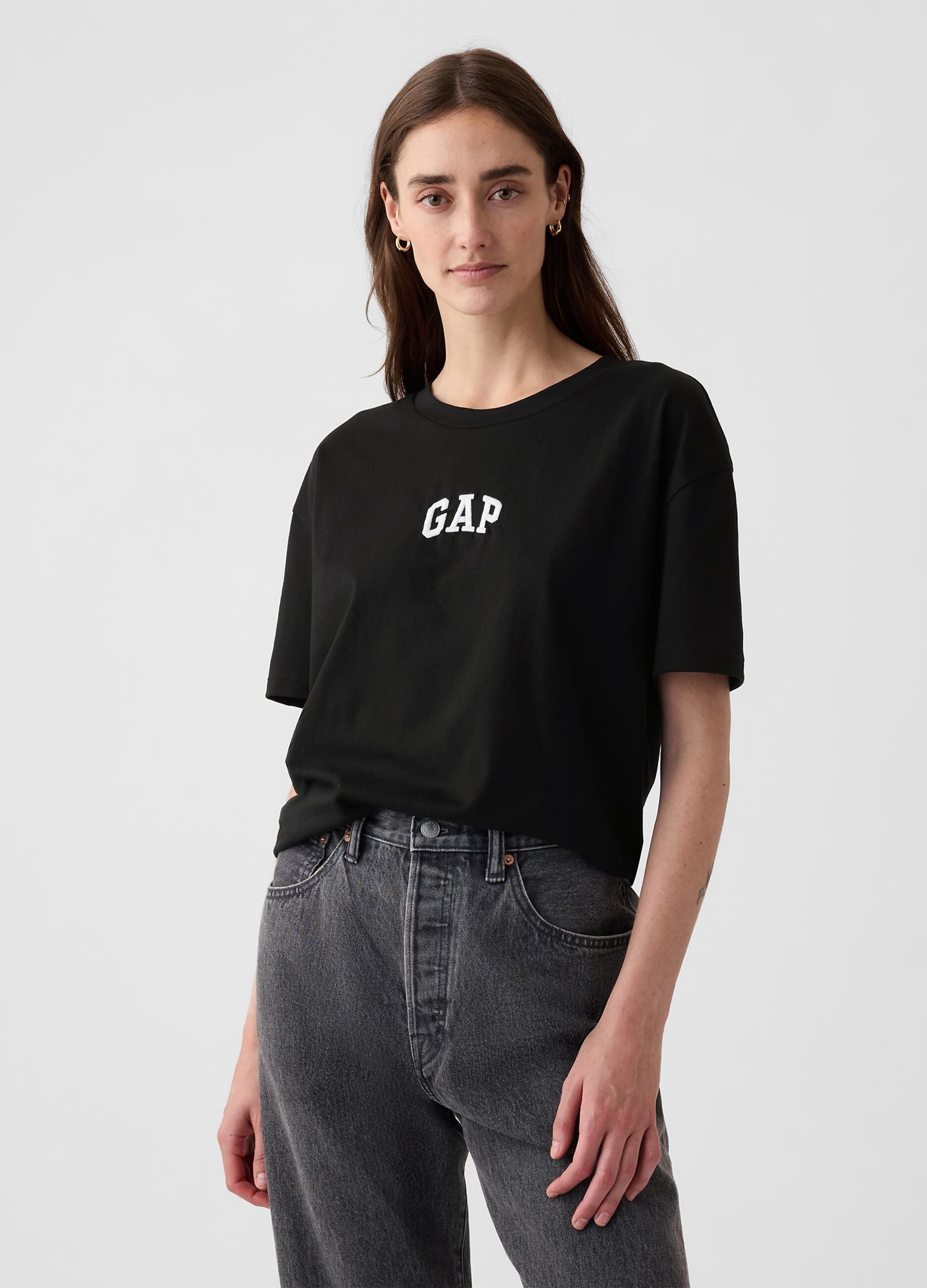 Black cotton short-sleeve T-shirt