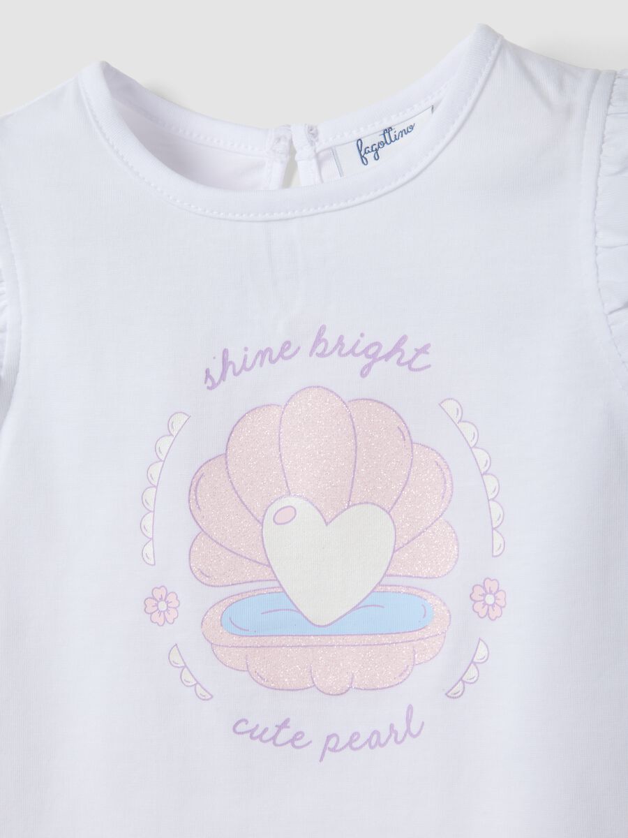 White organic cotton girls&rsquo; tank top with print and ruffles_2