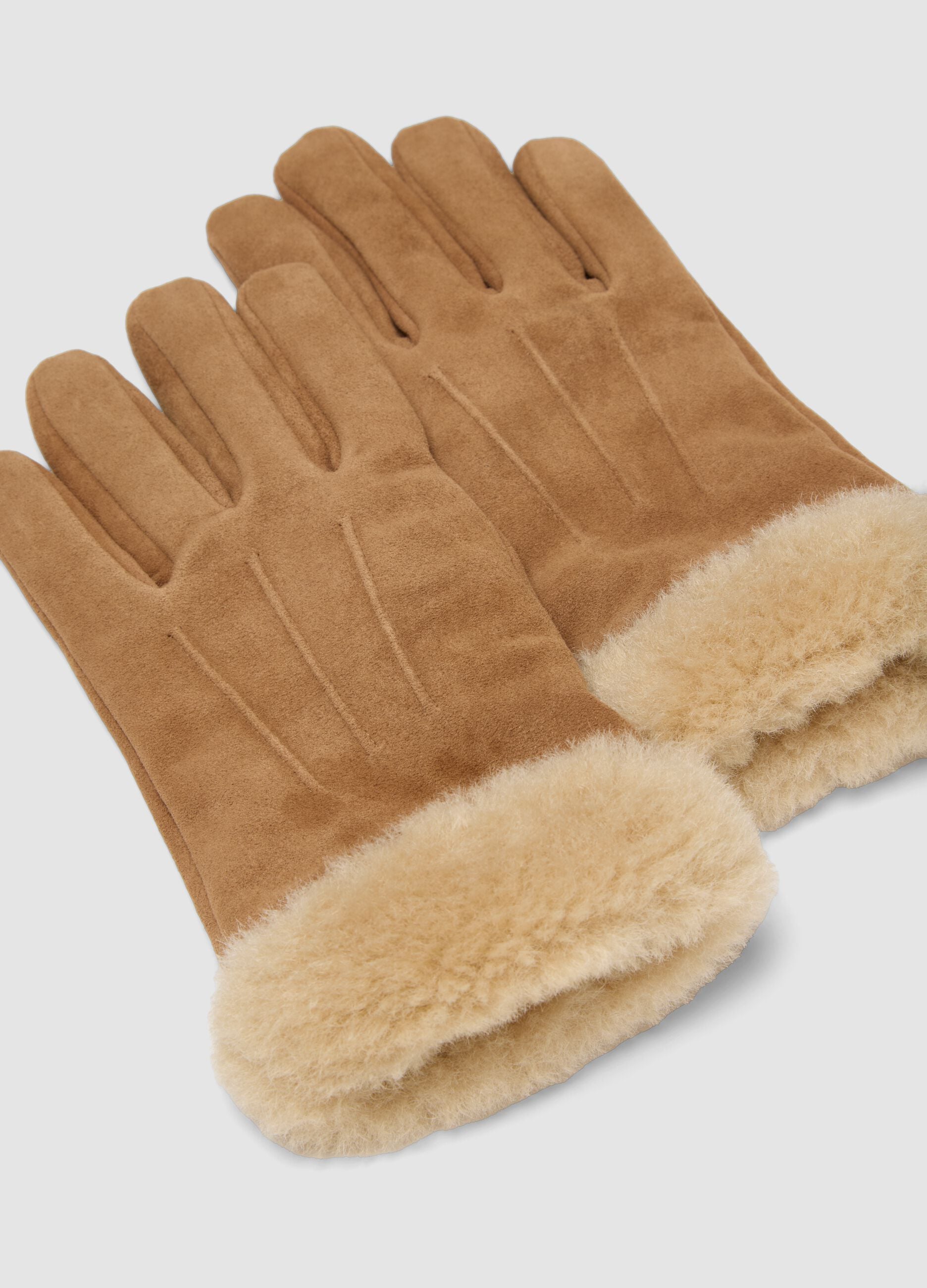 Brown genuine leather gloves with soft cuff
