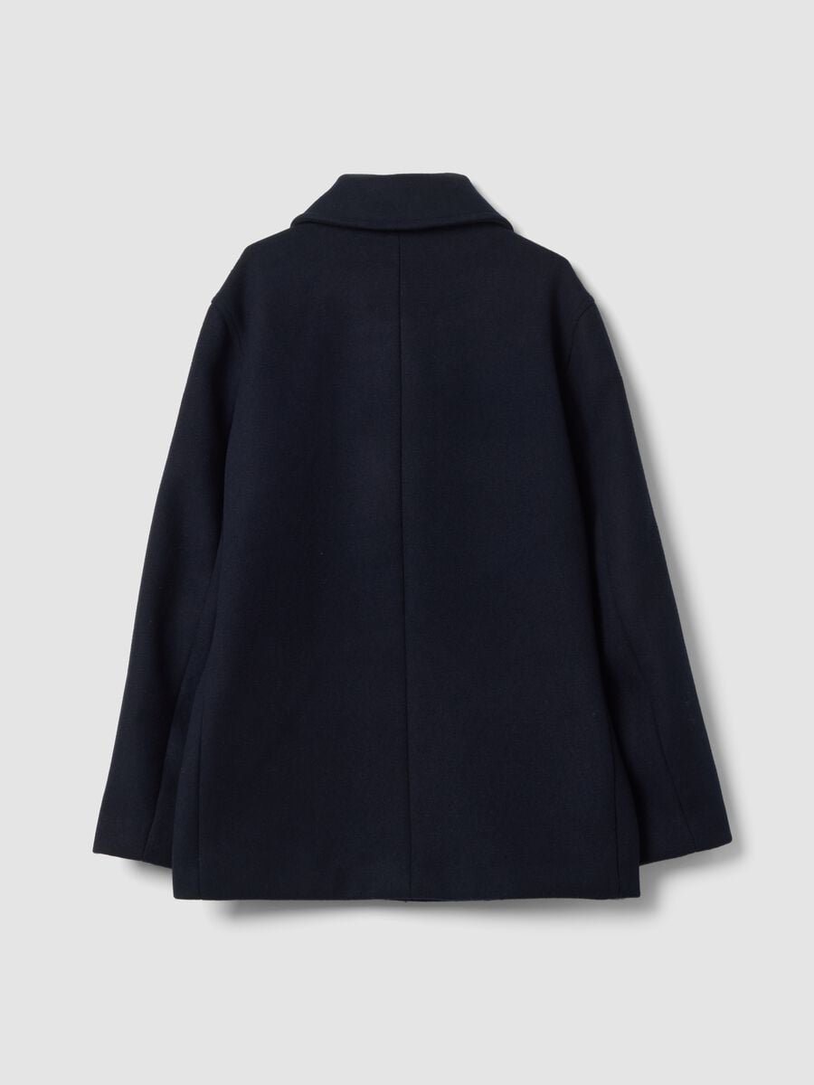 Navy blue double-breasted wool and viscose blend coat, regular fit_2