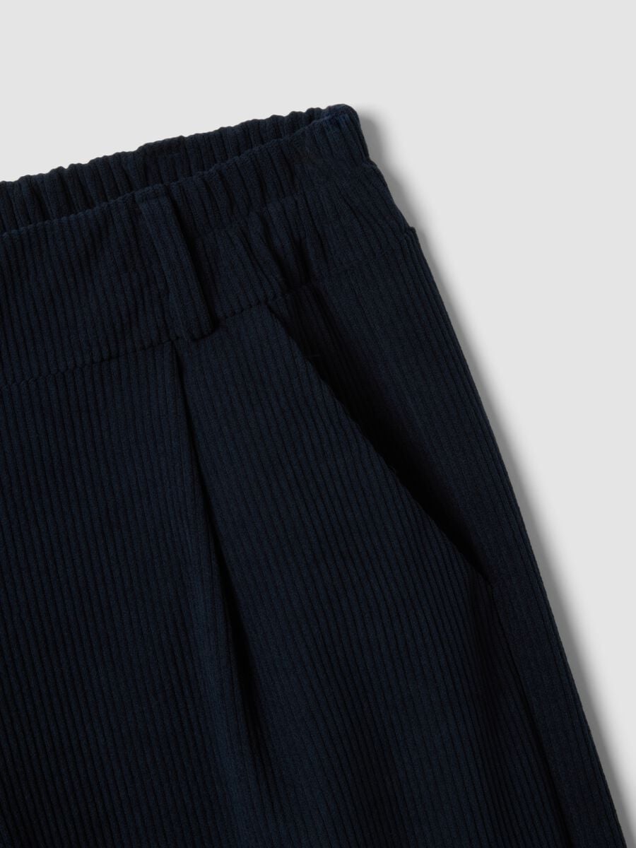 Pantaloni blu navy a gamba ampia regular fit a coste_1
