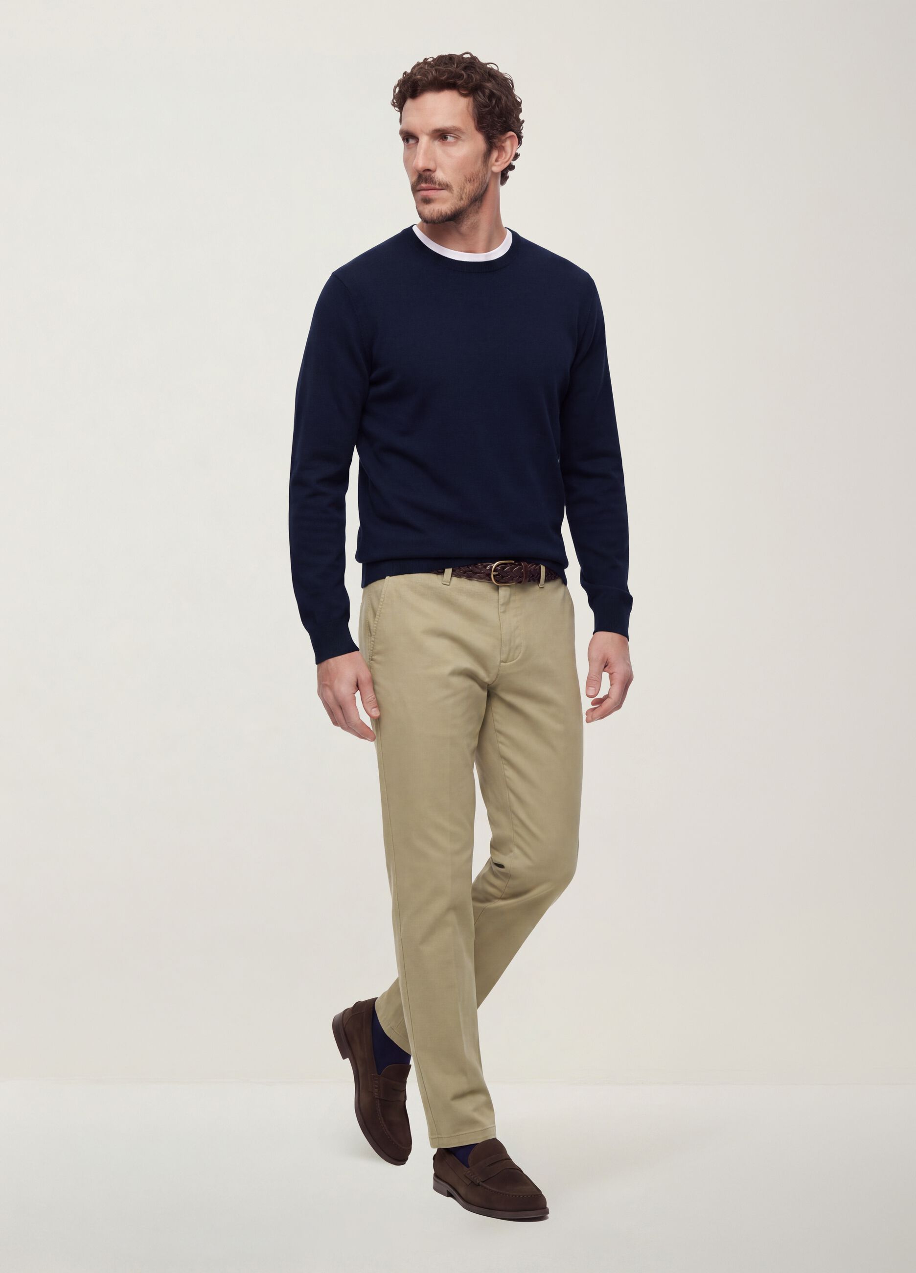 Navy crew-neck jumper in viscose blend, regular fit