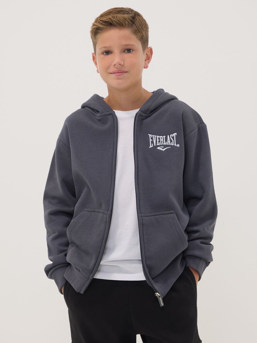 Felpa full-zip grigia con cappuccio in misto cotone per ragazzo_1