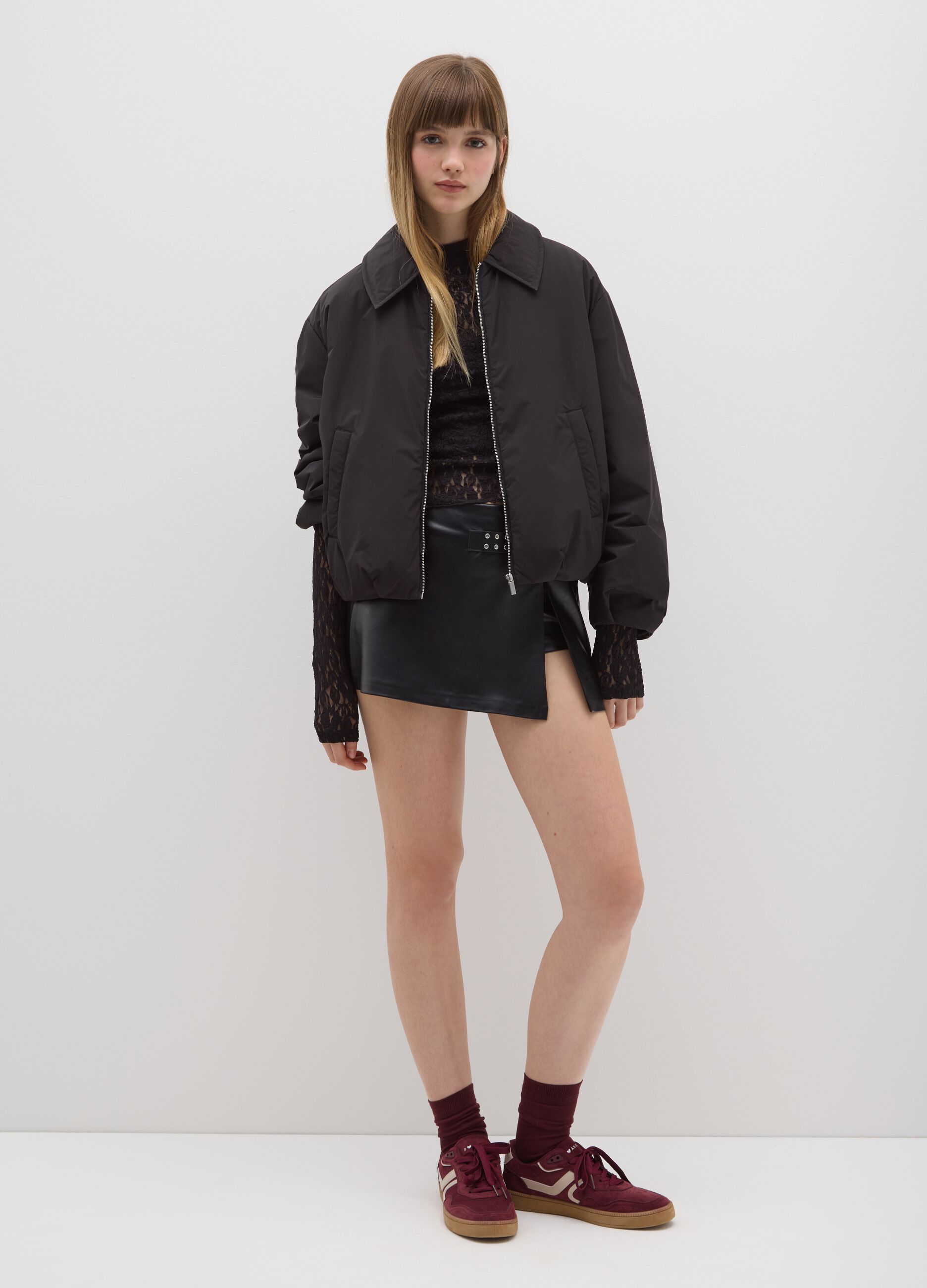 Black regular fit mini skirt with zip