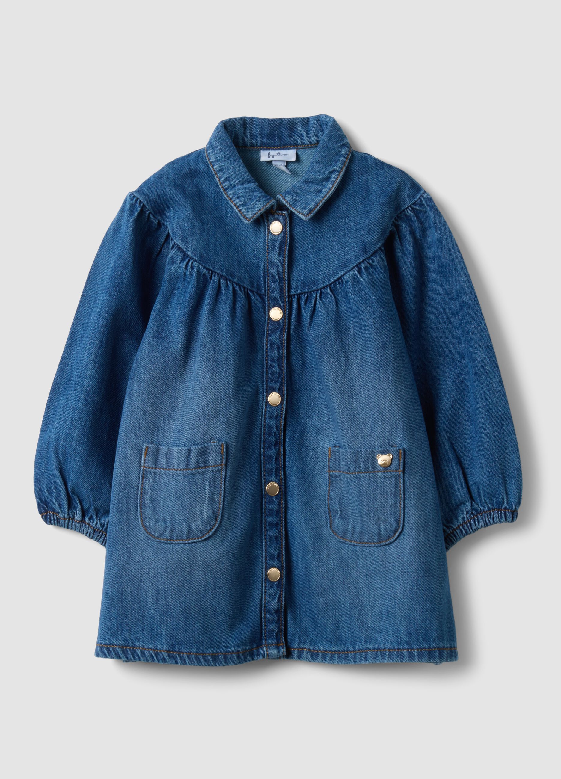 Abito denim blu in misto cotone e viscosa a girocollo per bimba