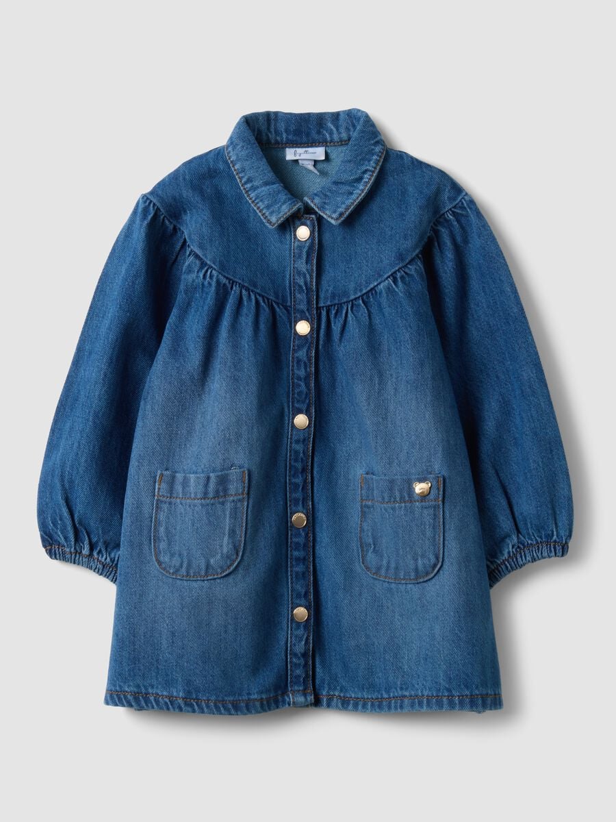 Abito denim blu in misto cotone e viscosa a girocollo per bimba_0