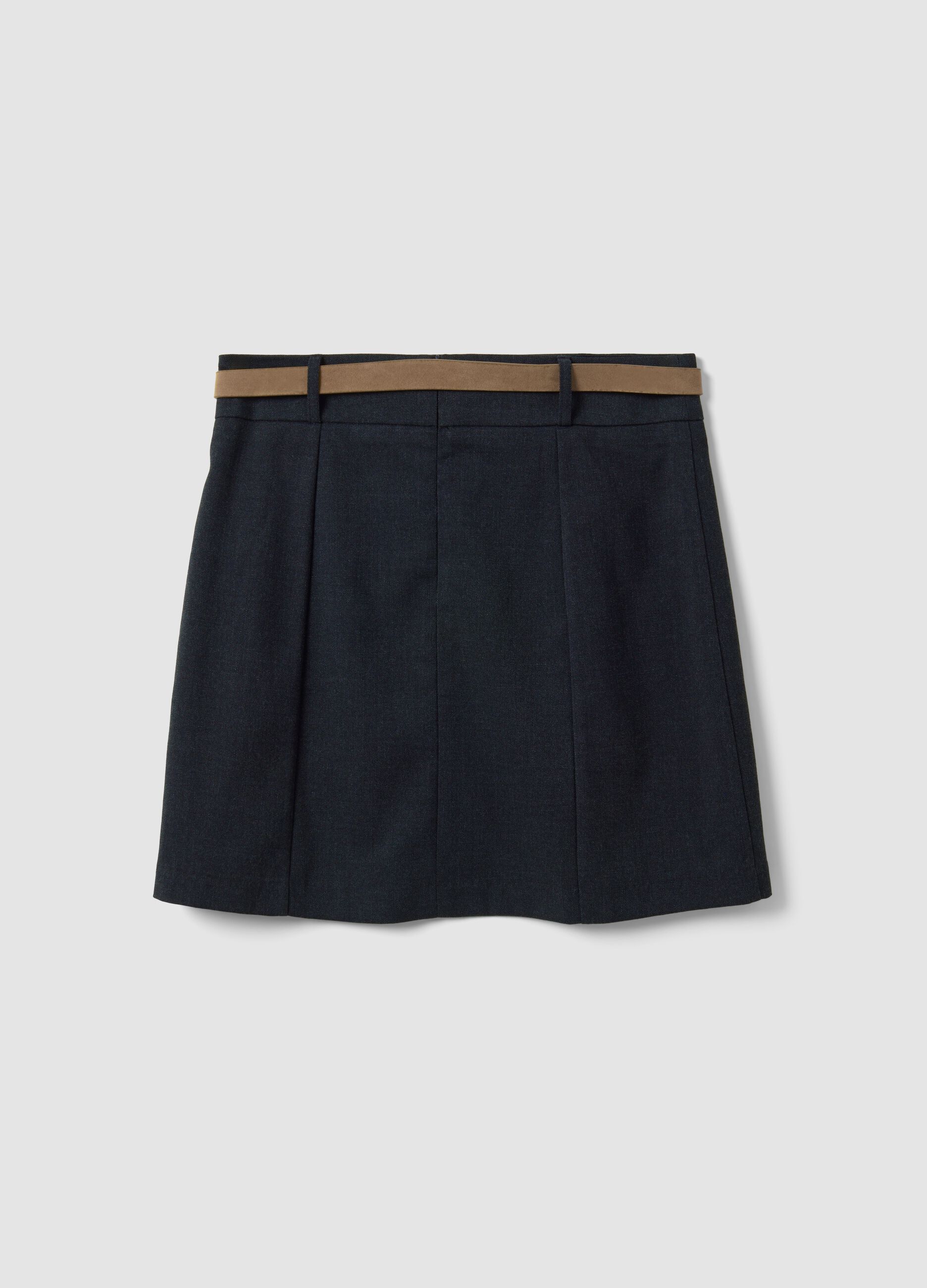 Grey stretch viscose mini skirt with belt