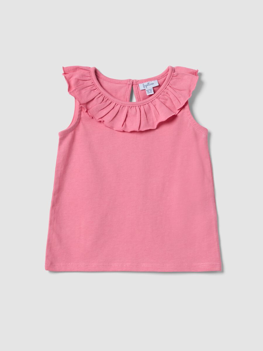 Pink organic cotton vest top with ruffle_0