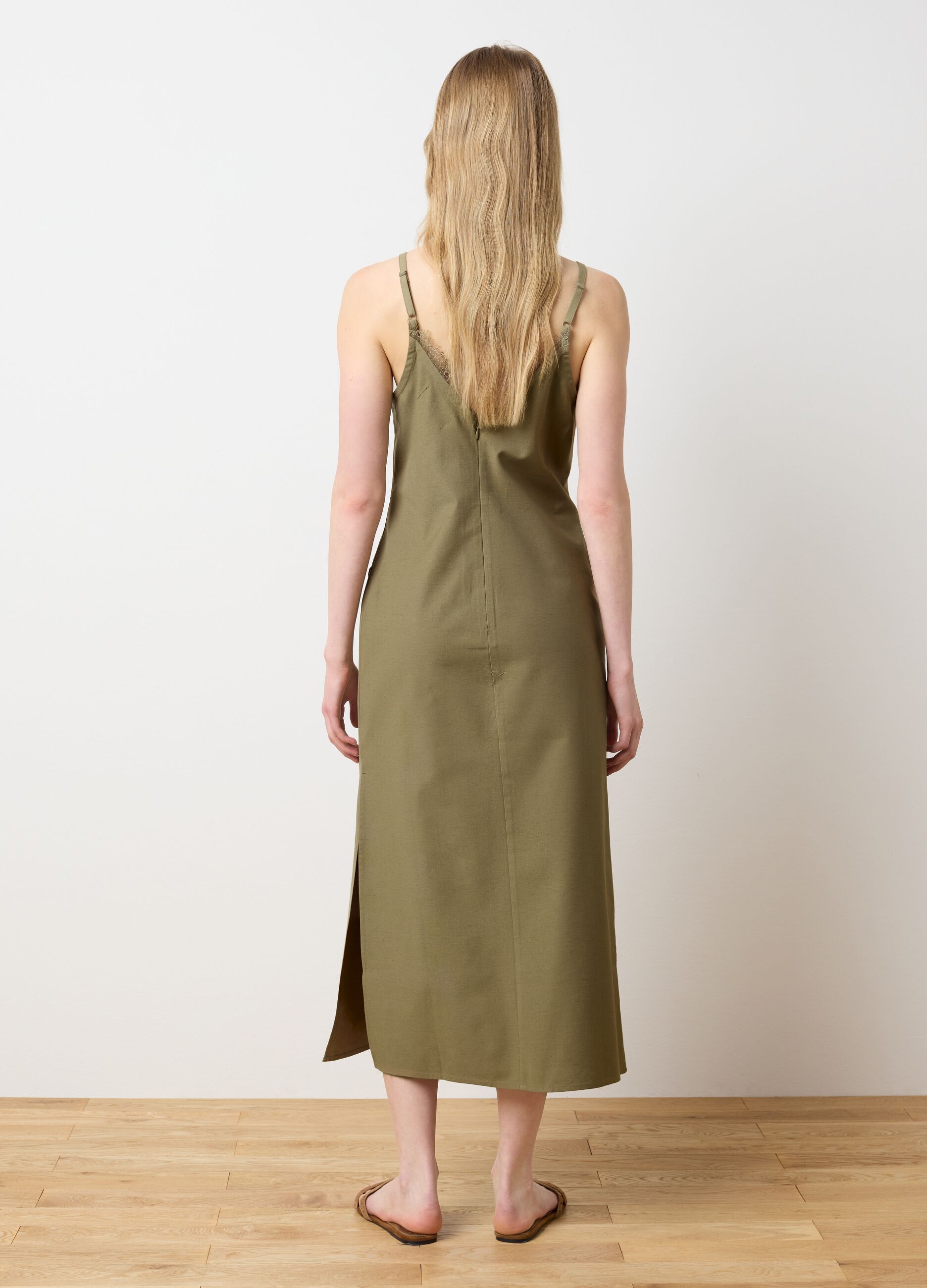 Abito midi da donna in cotone verde over