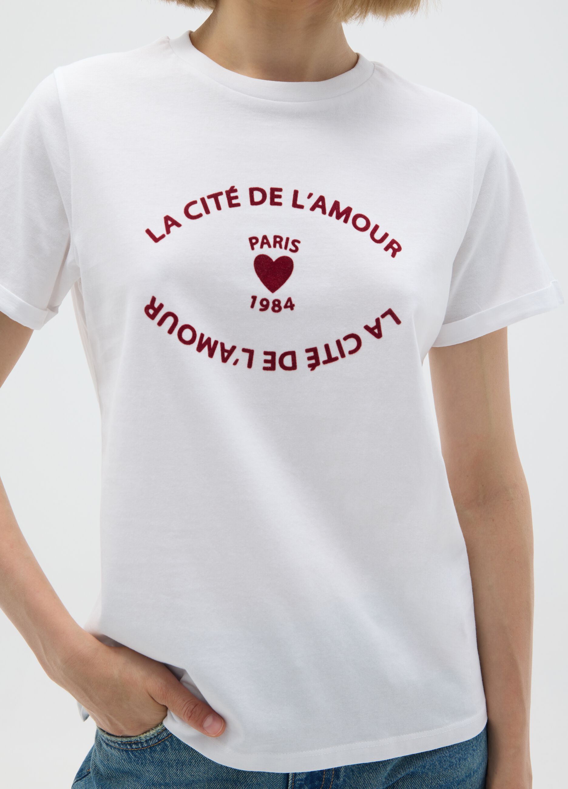 T-shirt in puro cotone bianca regular fit con stampa