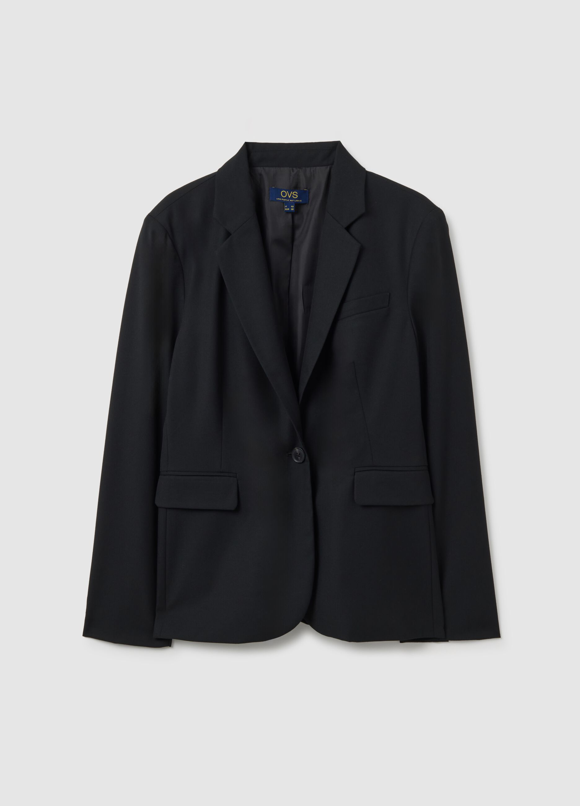 Black regular fit viscose blend blazer