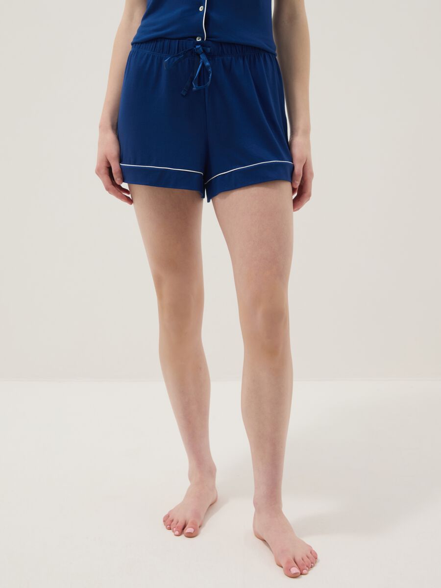 Regular fit blue stretch viscose blend pyjama shorts_1