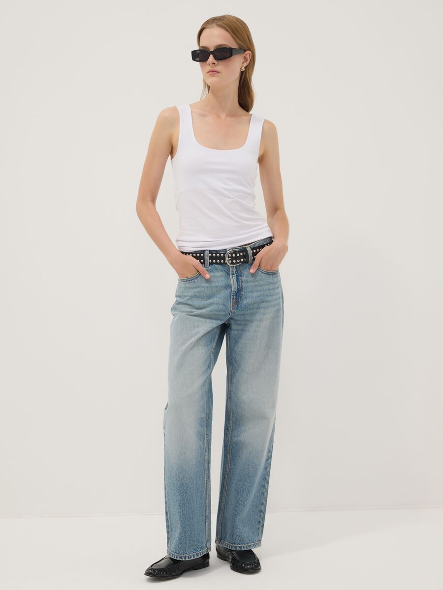 Tank top fitted bianco in cotone elasticizzato_2