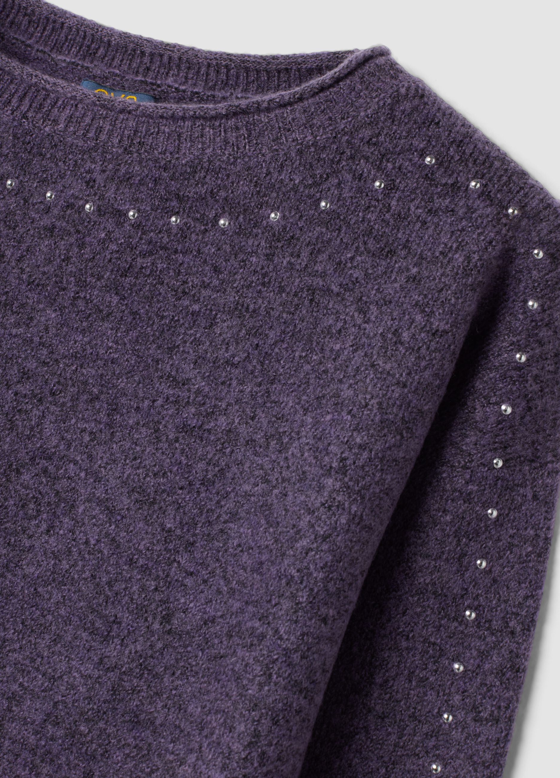 Purple stretch-wool jumper with oversized boat neckline