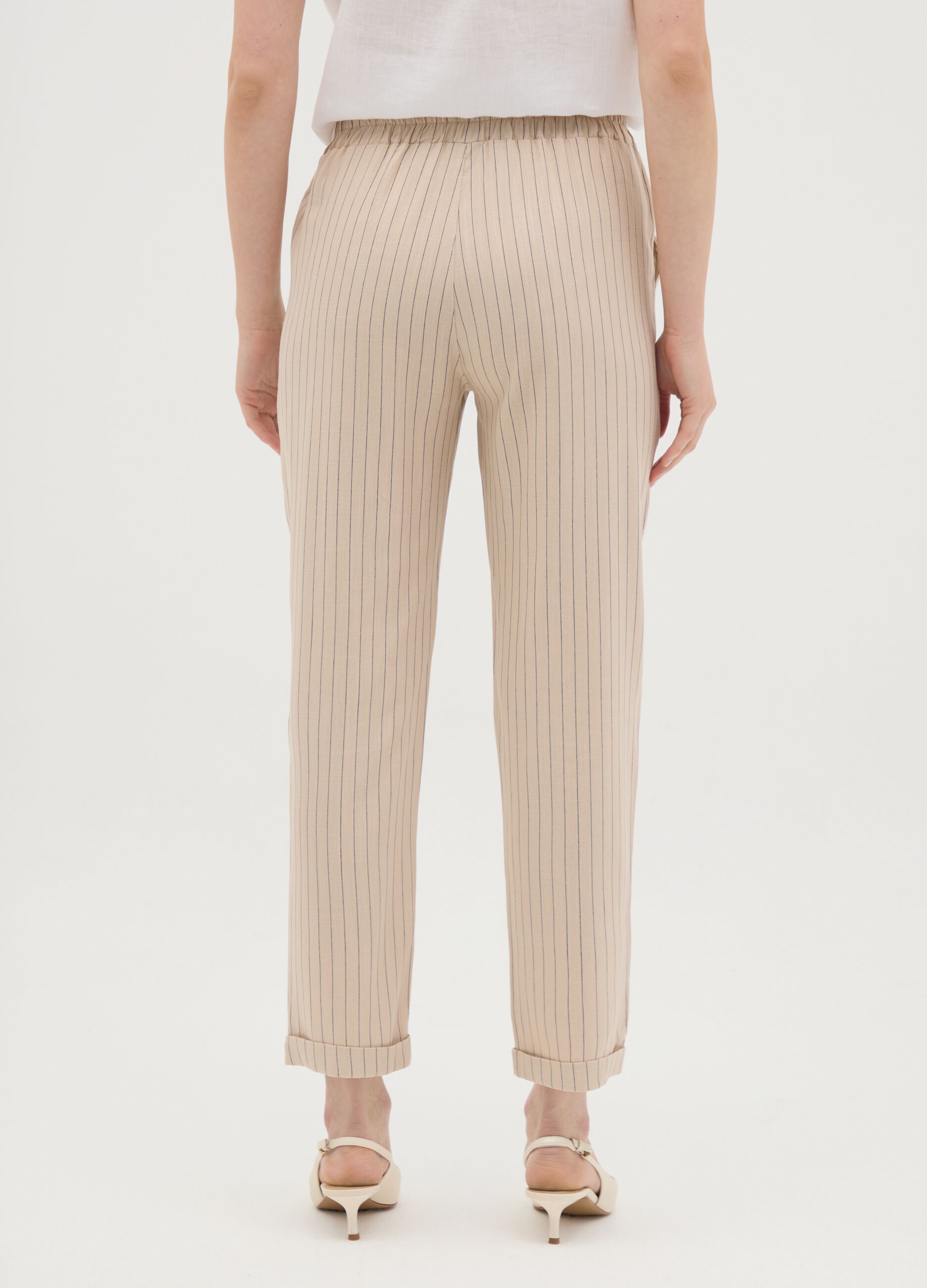 Women's beige viscose blend trousers, regular fit