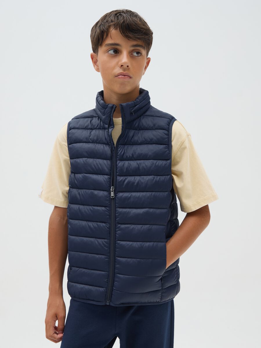 Boy's blue gilet with high collar_0