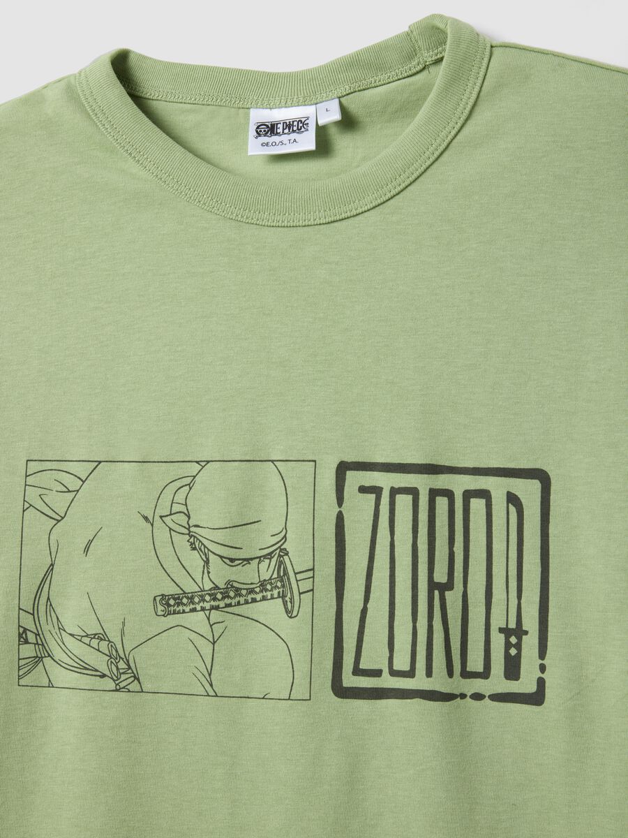 Green pure cotton T-shirt with One Piece print_5