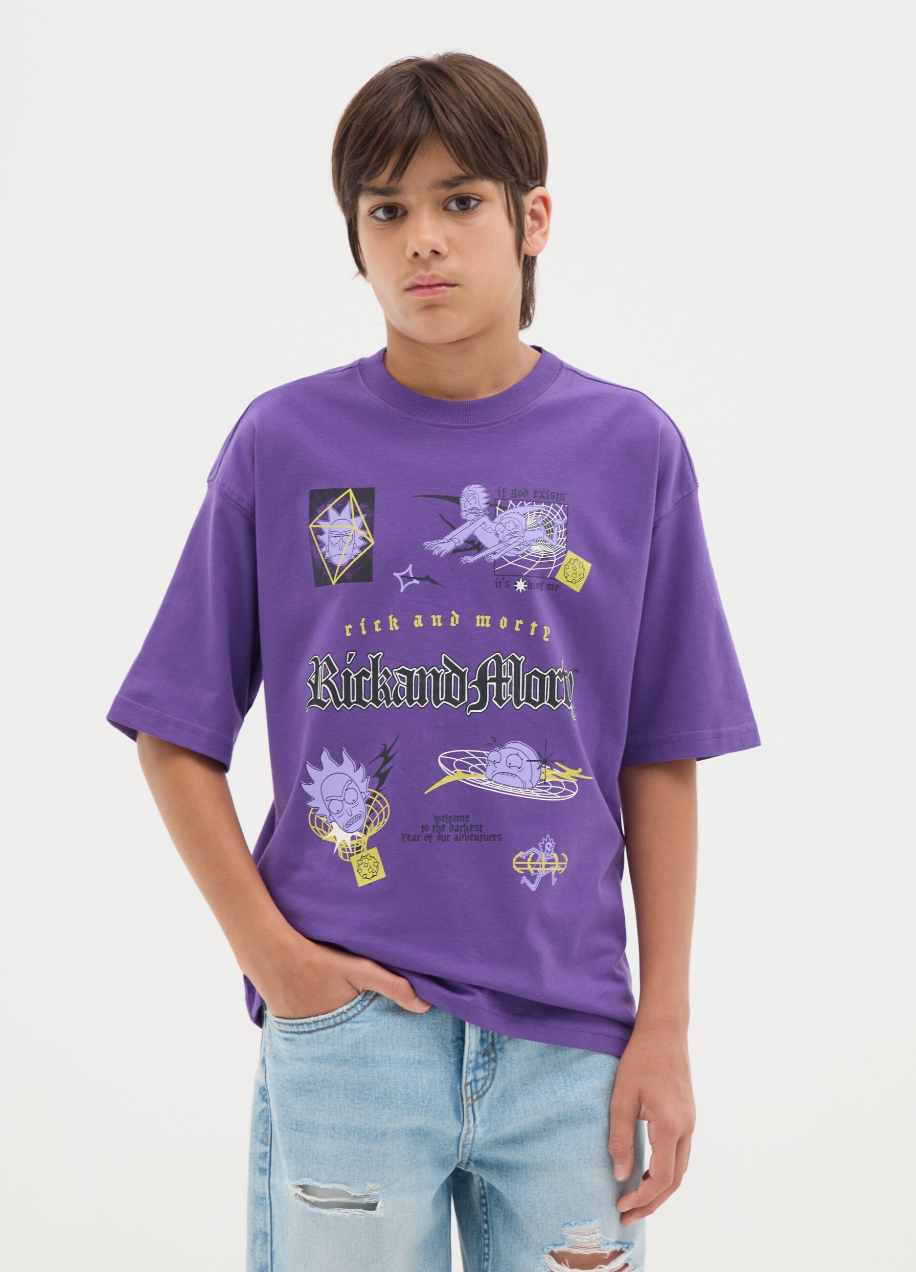 Boy's pure cotton purple T-shirt with regular fit