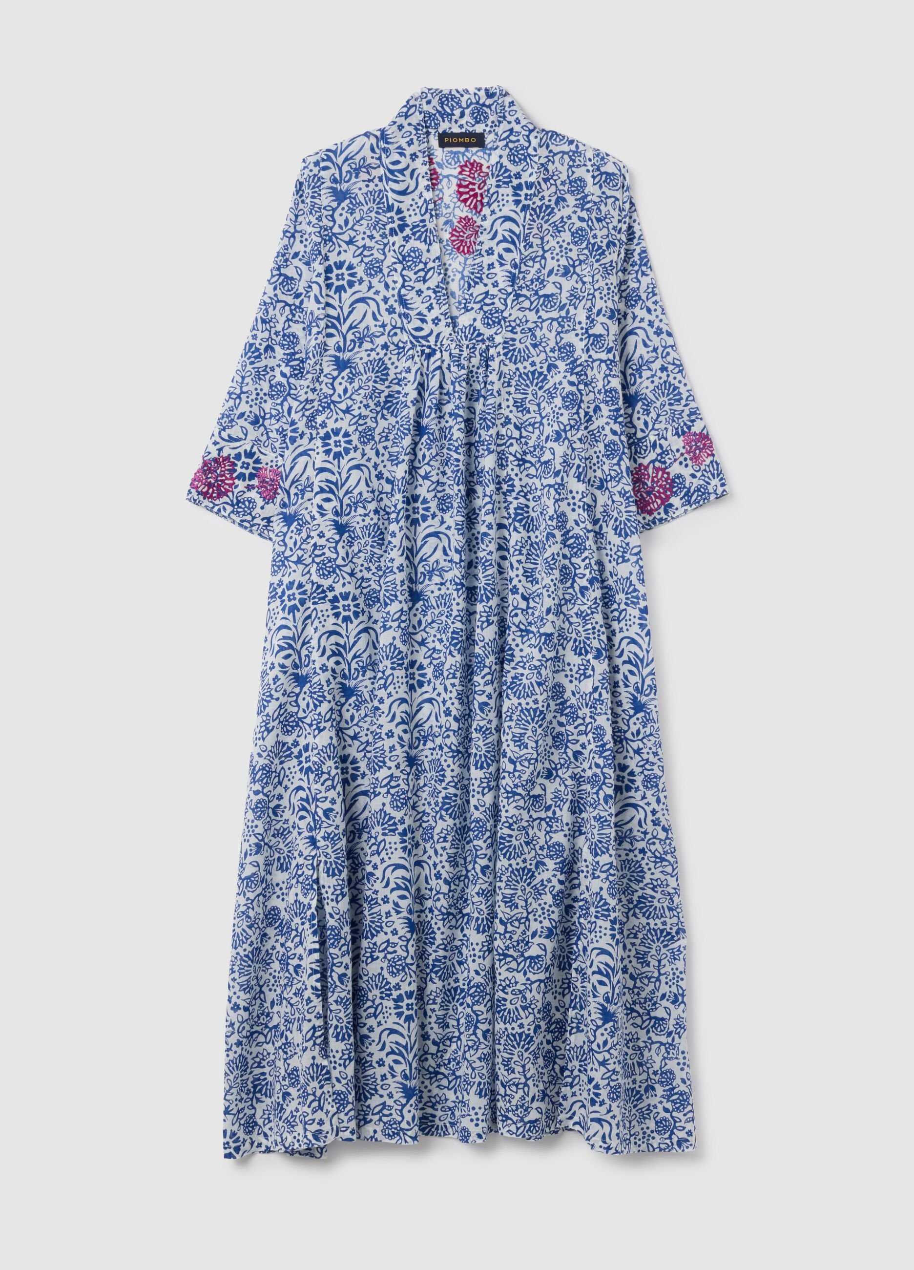 Abito lungo da donna in puro cotone multicolor