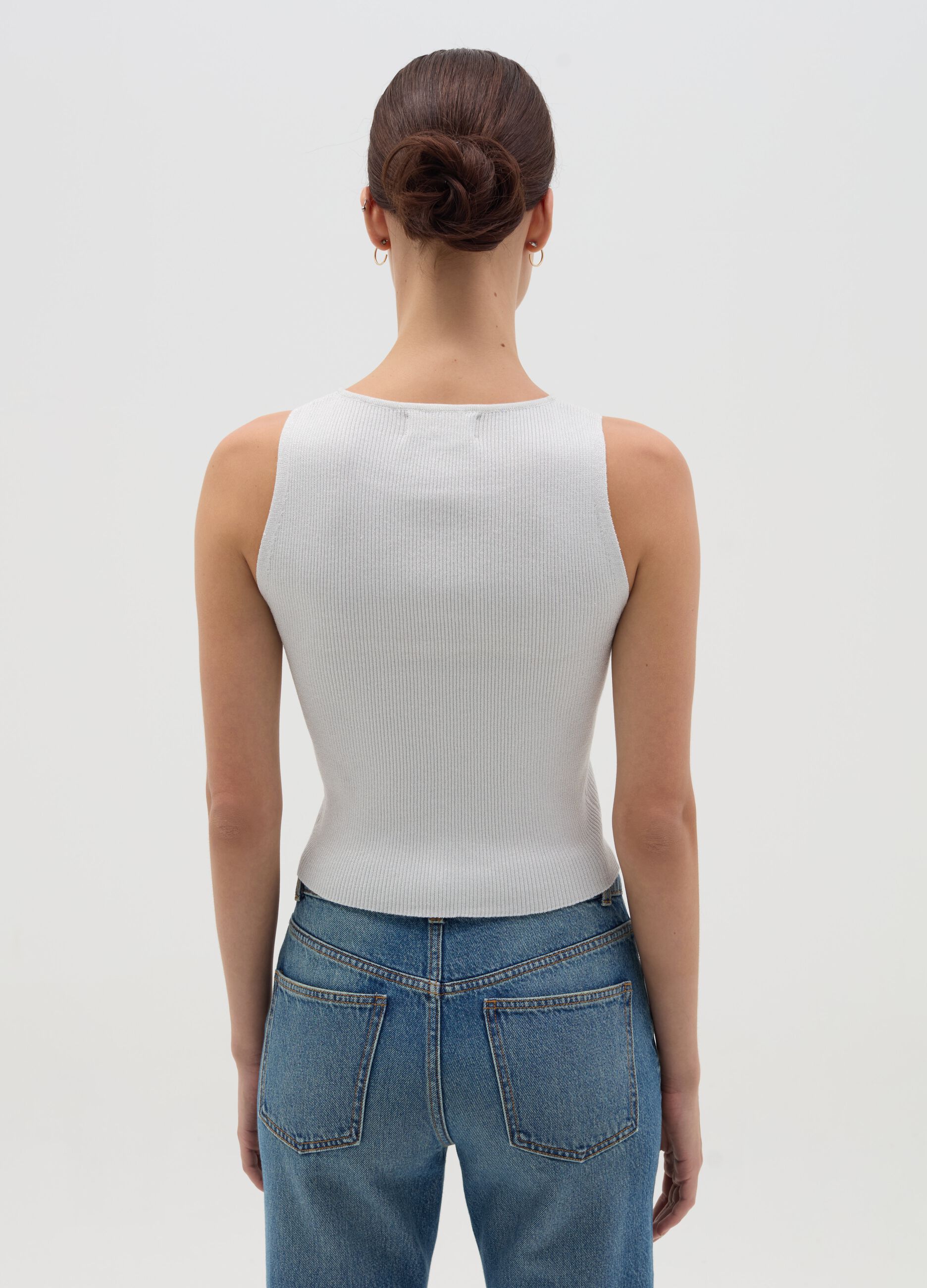 Ribbed lurex tank top