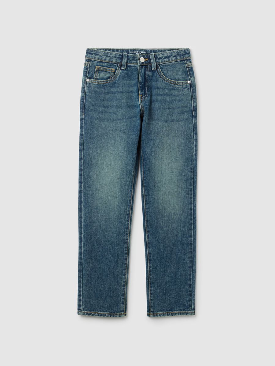Jeans da ragazzo in puro cotone blu regular fit_0