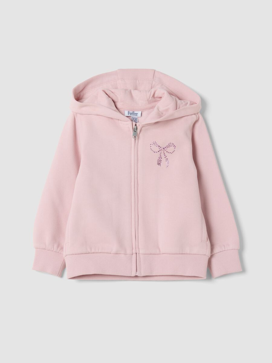 Felpa rosa chiaro con cappuccio e girocollo in puro cotone organico_0