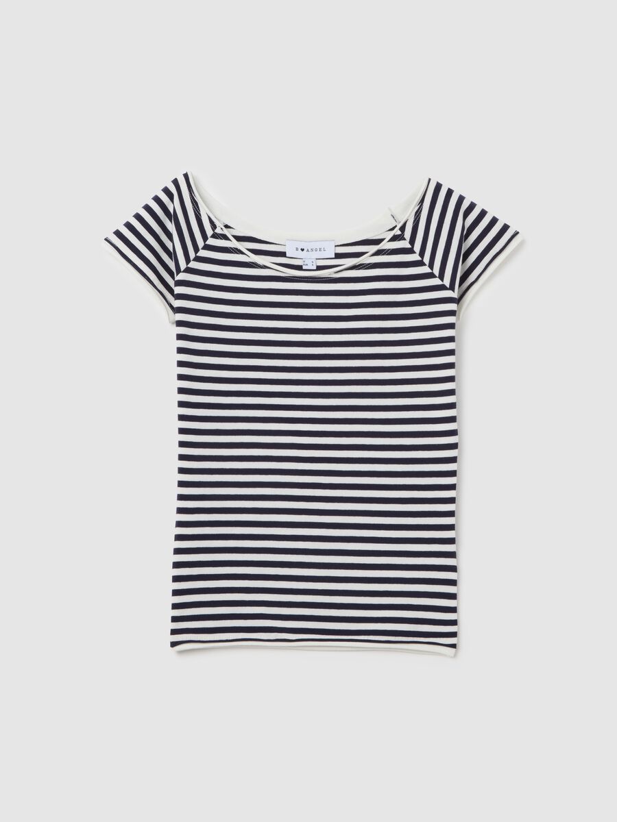 Blue and white striped stretch cotton T-shirt_4