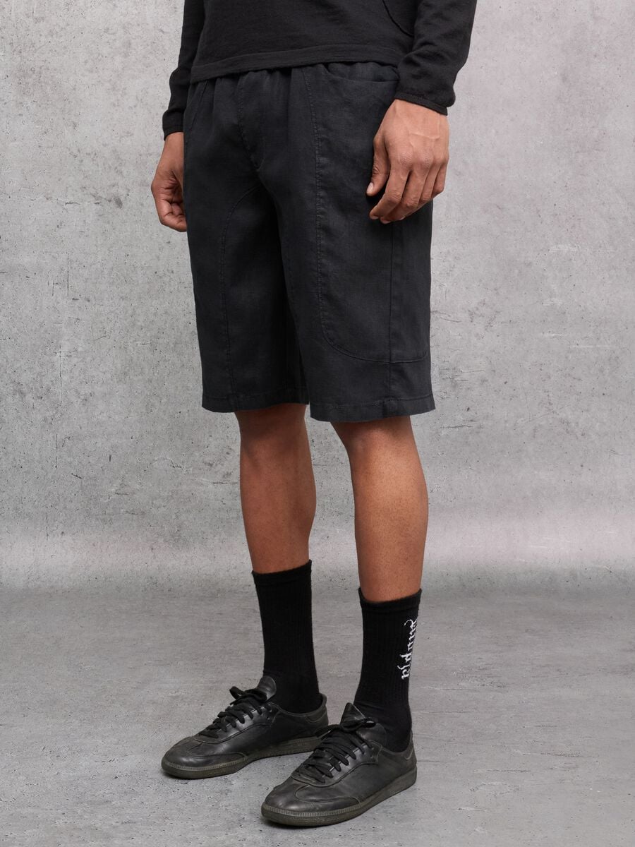 100% Linen Shorts Black_2