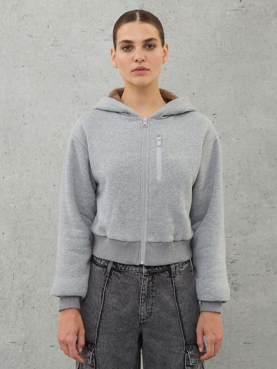 Teddy Zip Hoodie Grey Mélange_1
