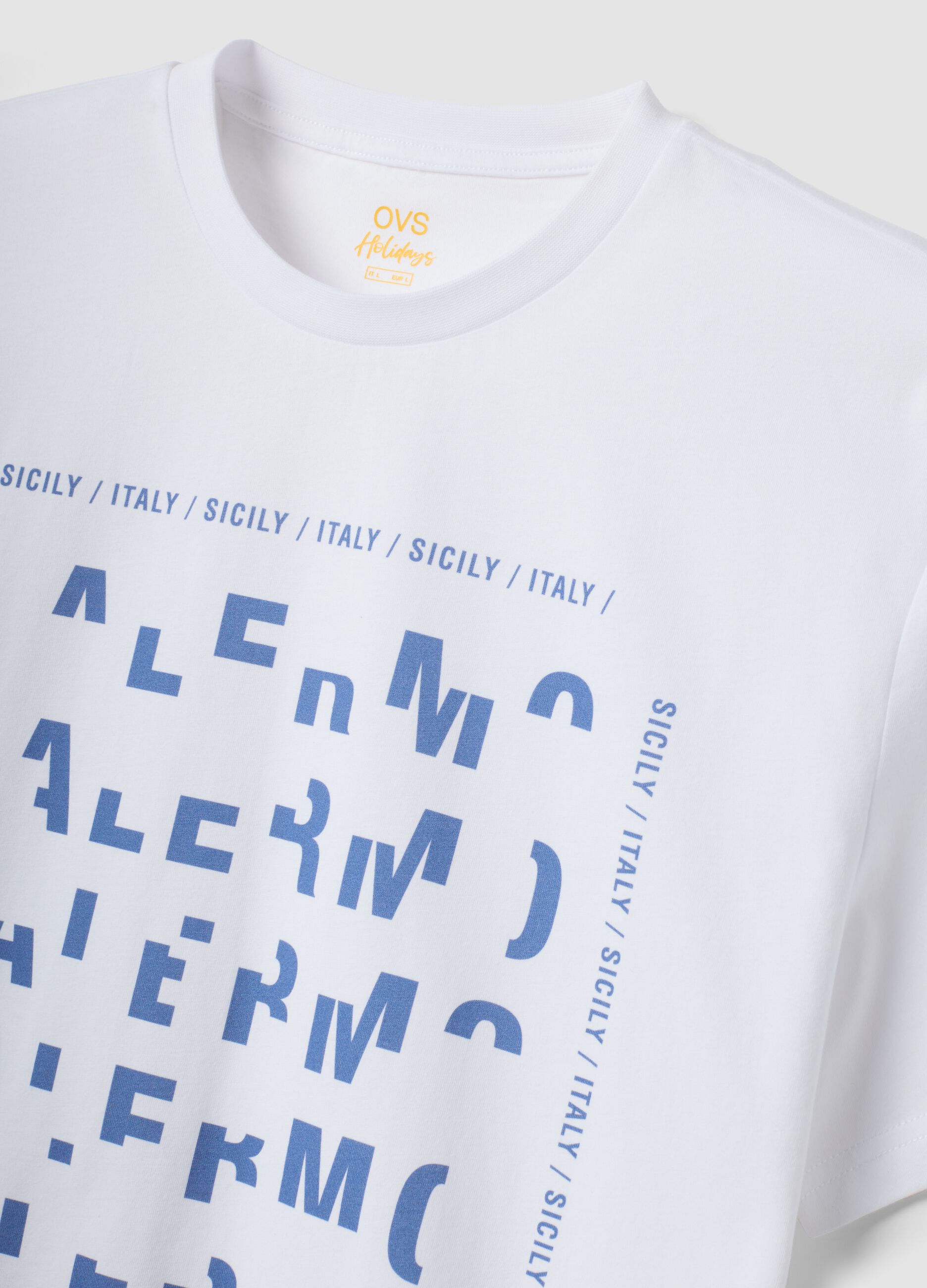 White pure cotton graphic T-shirt, regular fit