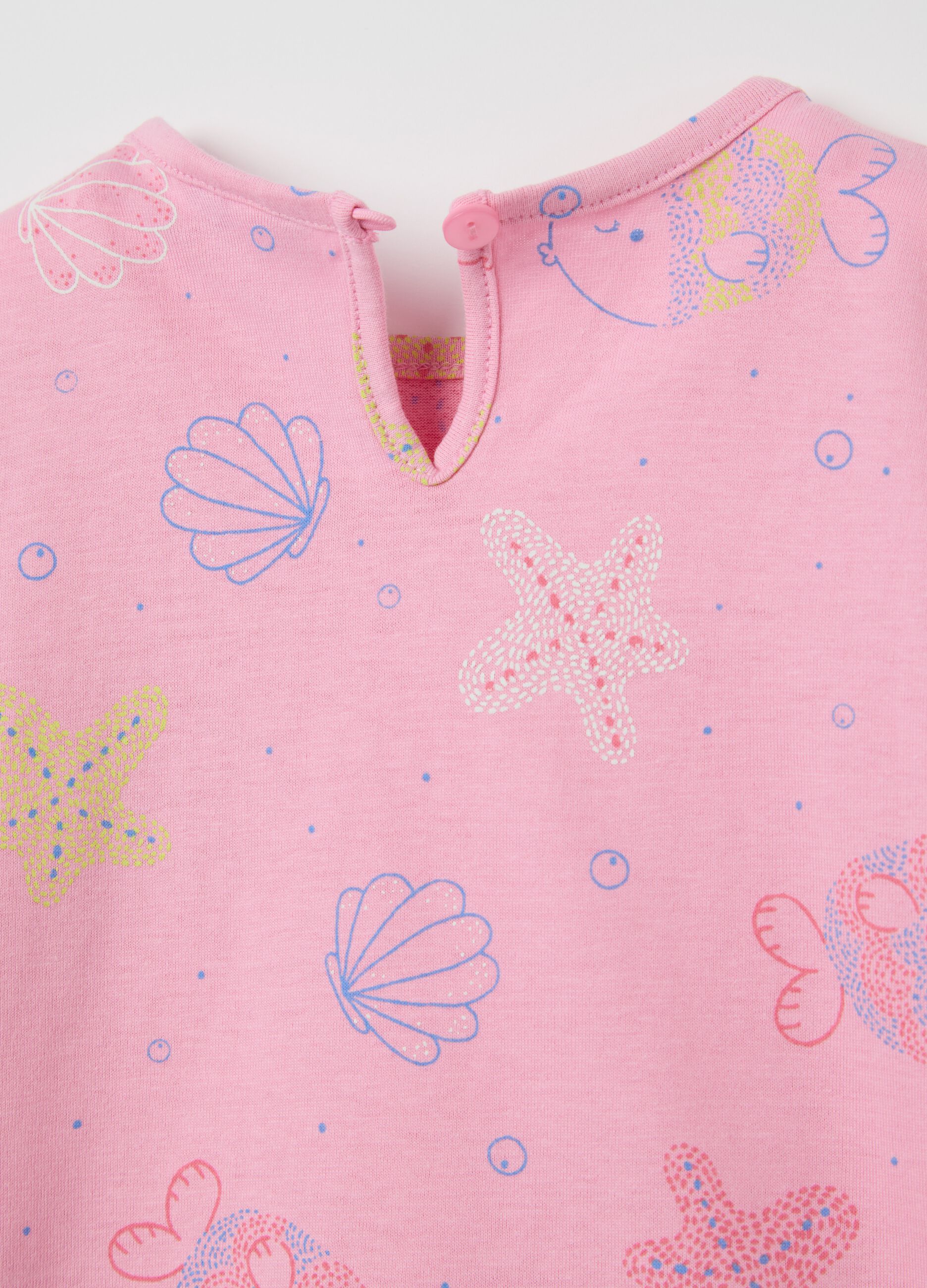 Pink cotton T-shirt with fish print