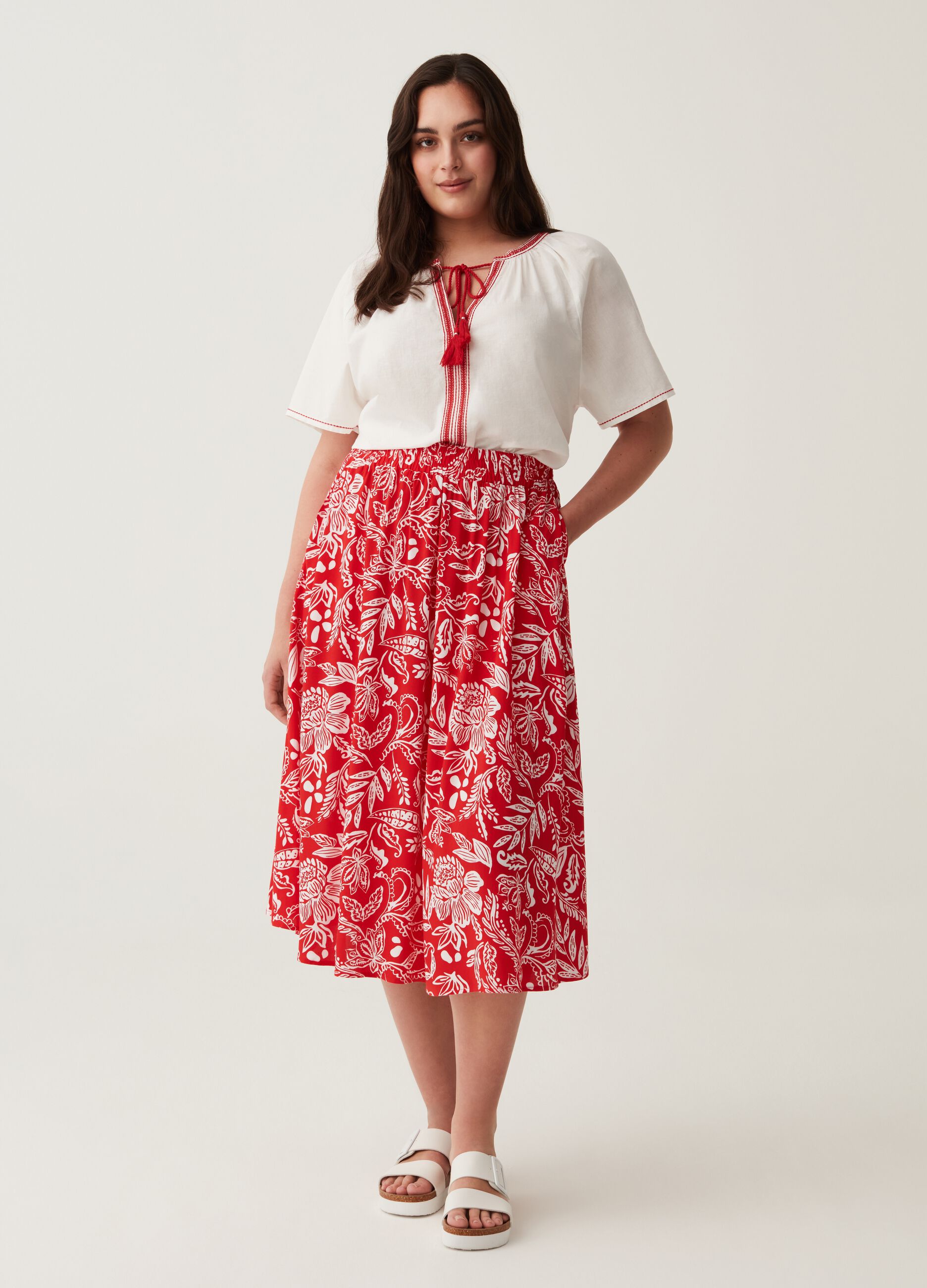 Gonna midi con stampa floreale Curvy MYA_0