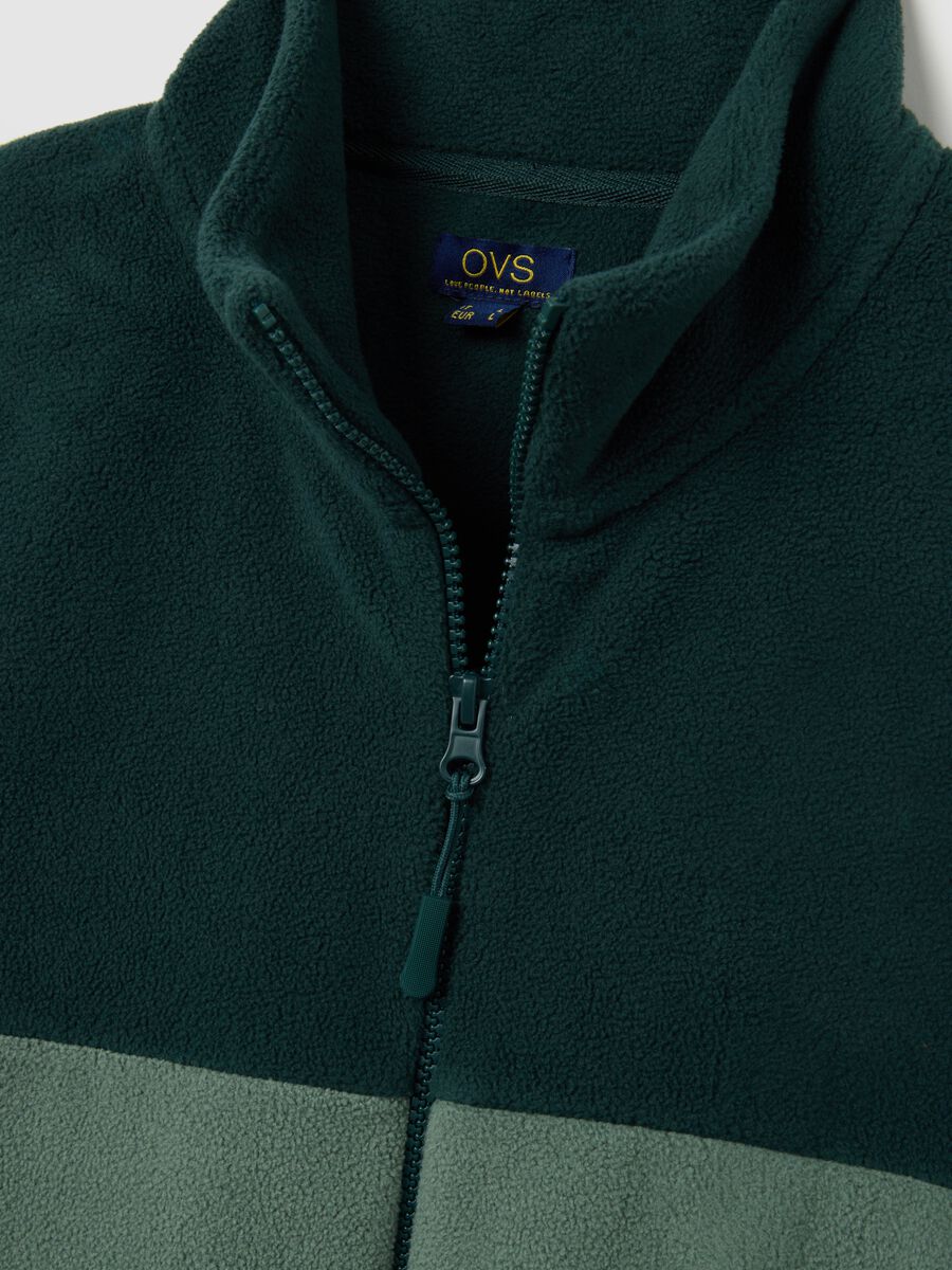 High-neck green fleece blend jumper regular fit with zip_5