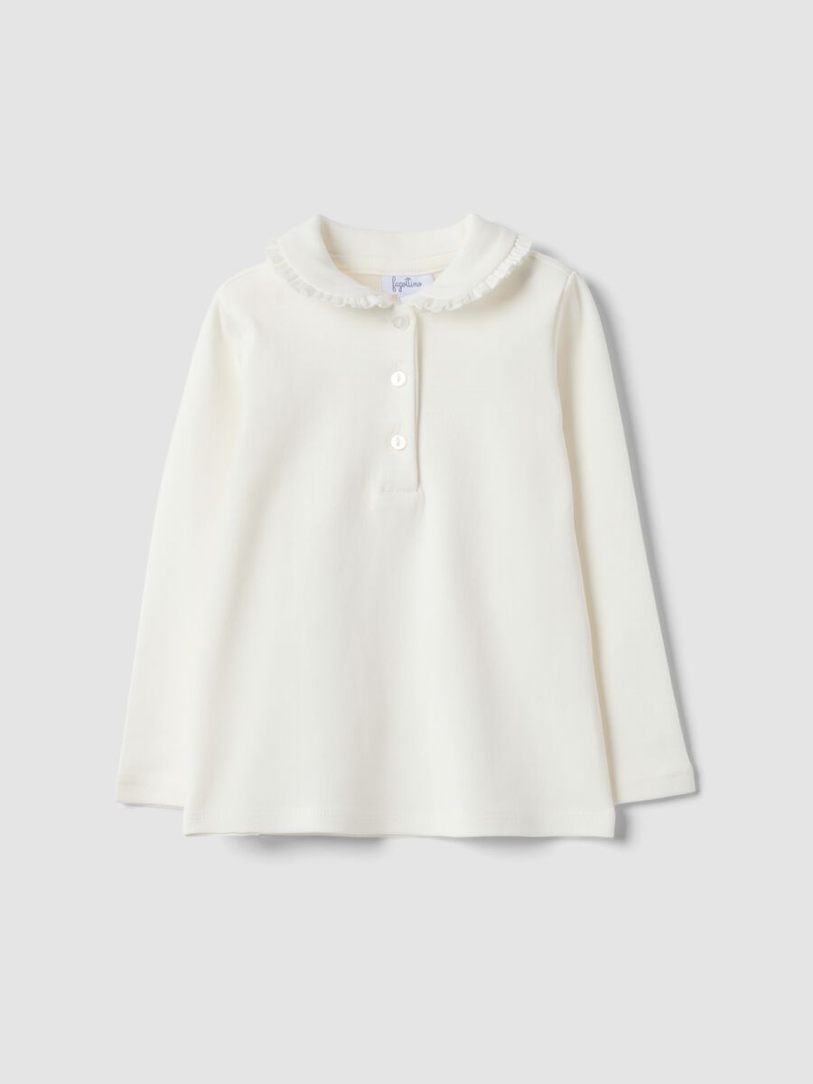 White long-sleeved polo in pure organic cotton_0