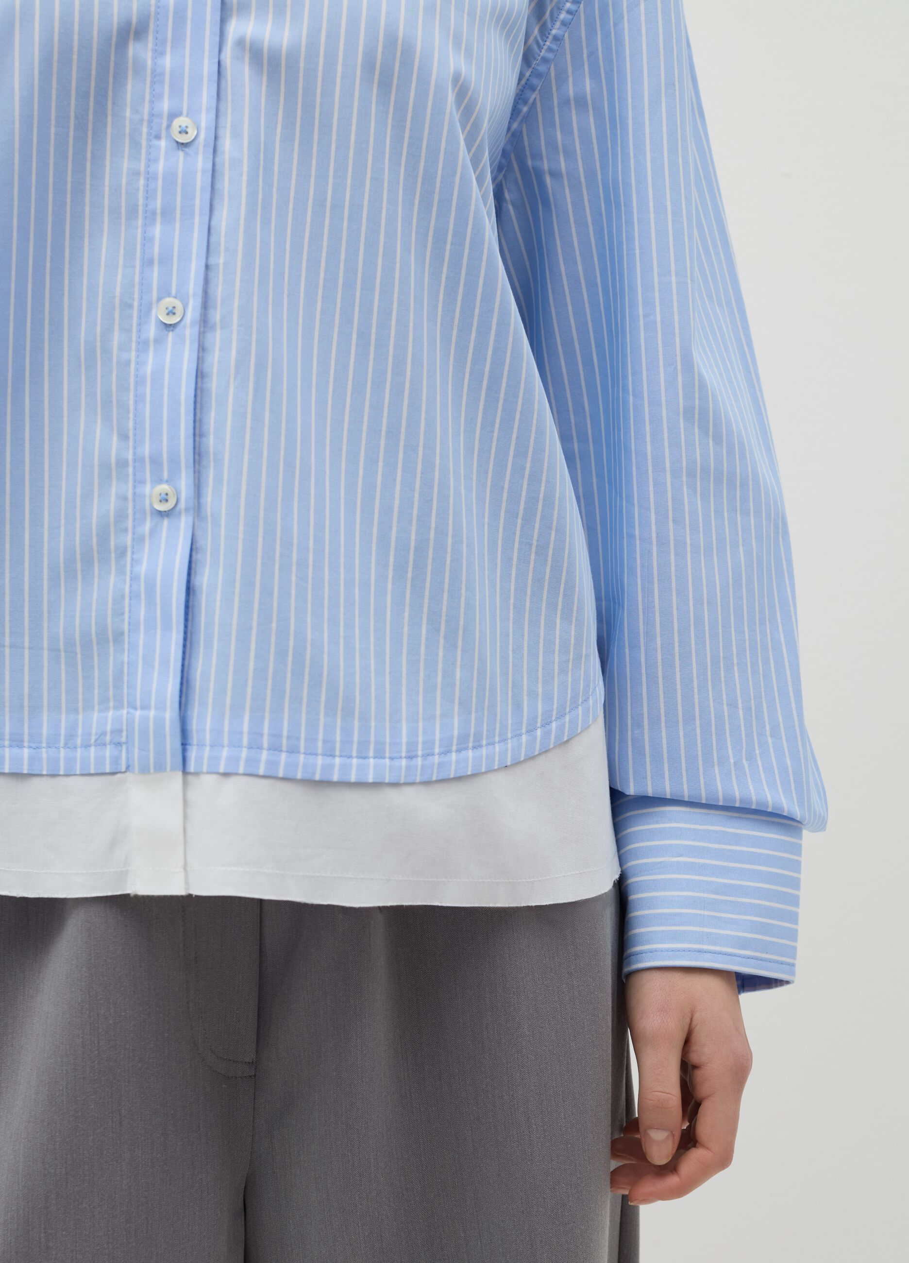 Pinstriped shirt with layered-effect details