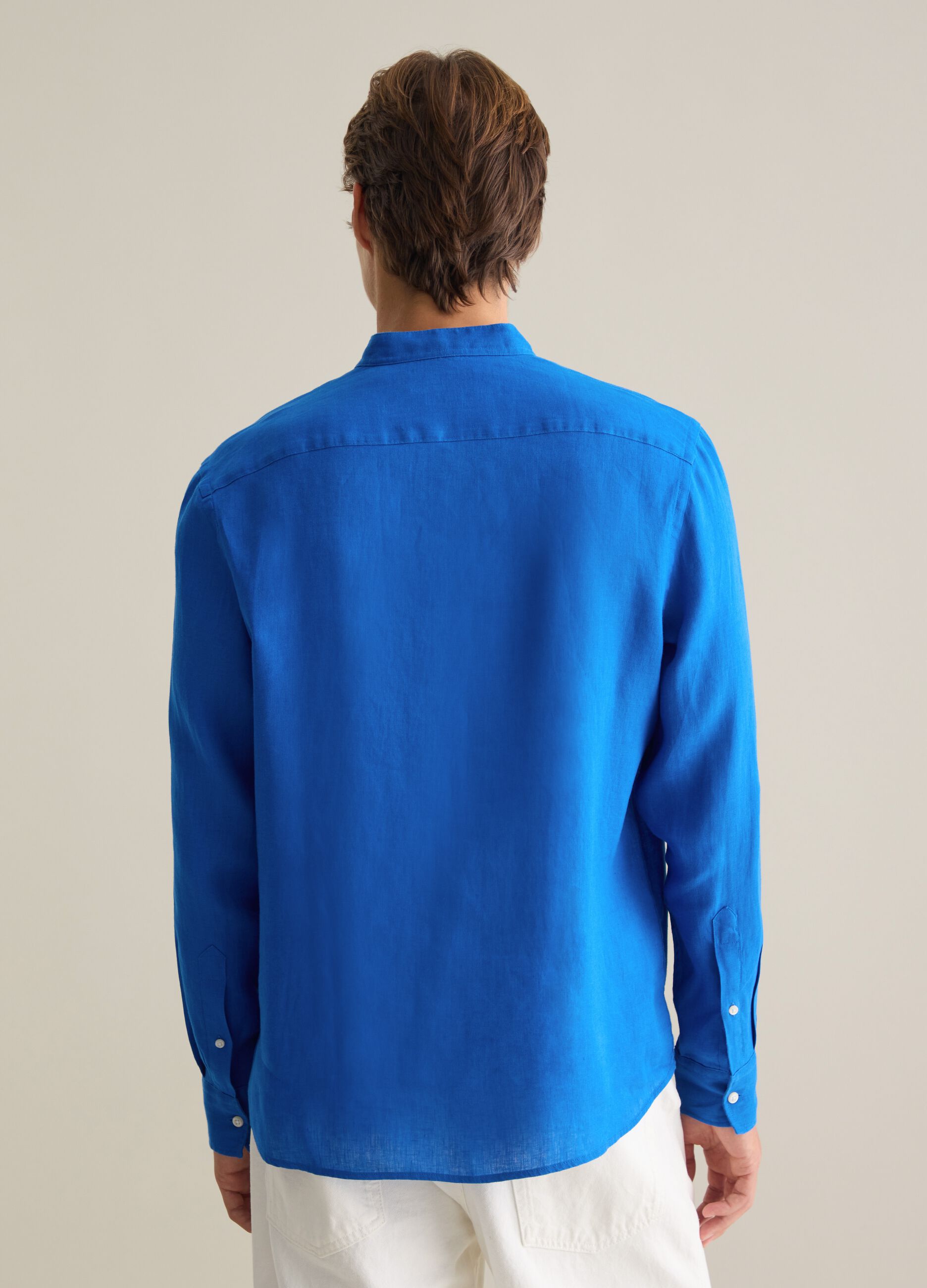 Camicia da uomo in puro lino blu regular fit