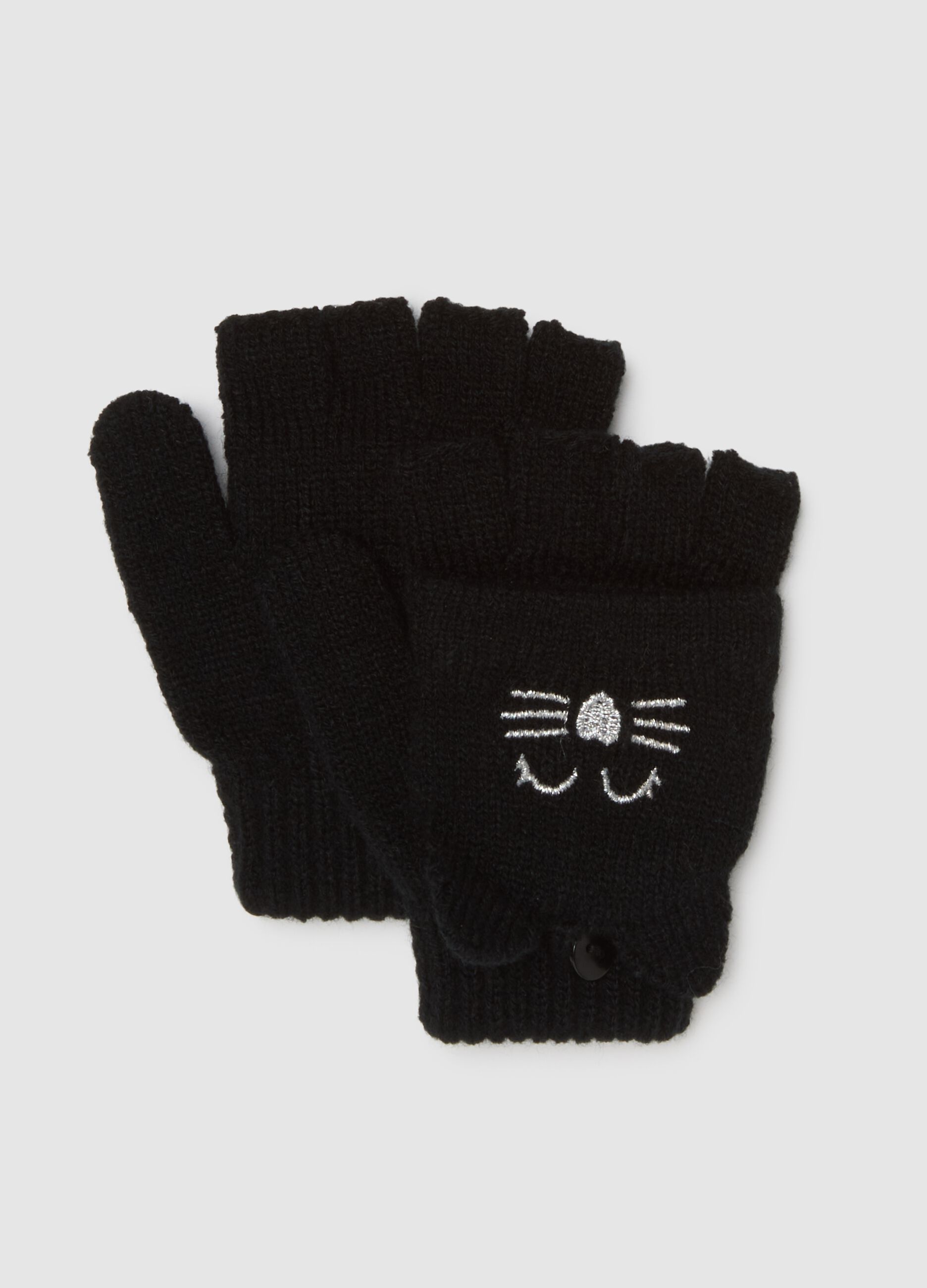 OVS Kids Black Gloves with Cat Design