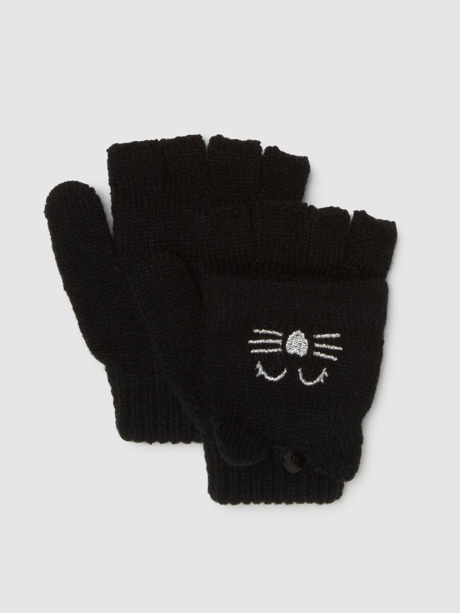 OVS Kids Black Gloves with Cat Design_0