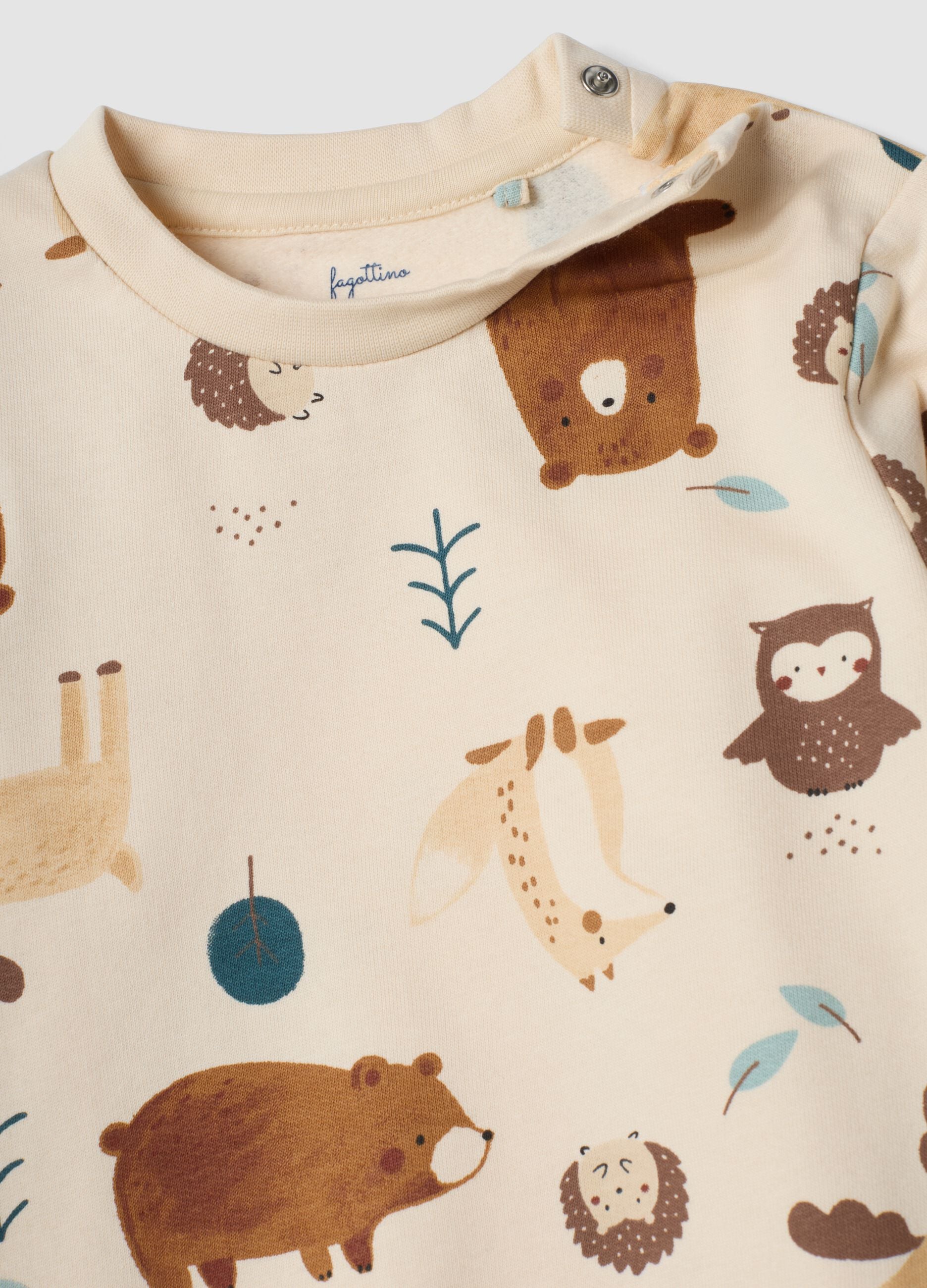 Green crew-neck pyjamas in pure organic cotton