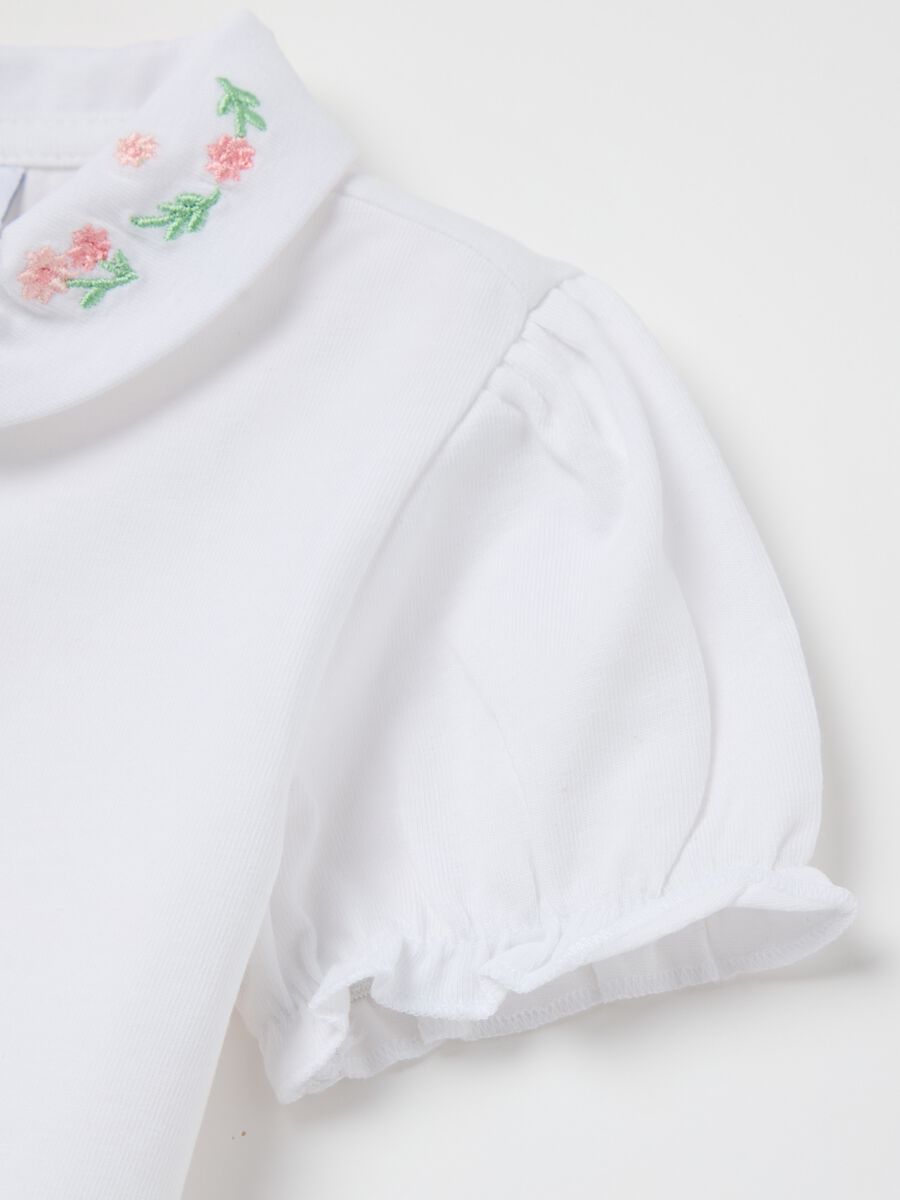 Stretch cotton polo shirt with flowers embroidery_3