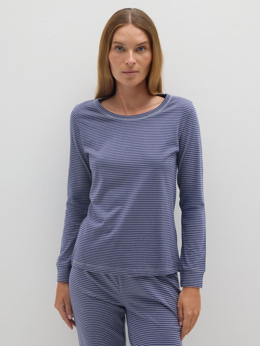 Maglia pigiama blu a righe in cotone_1