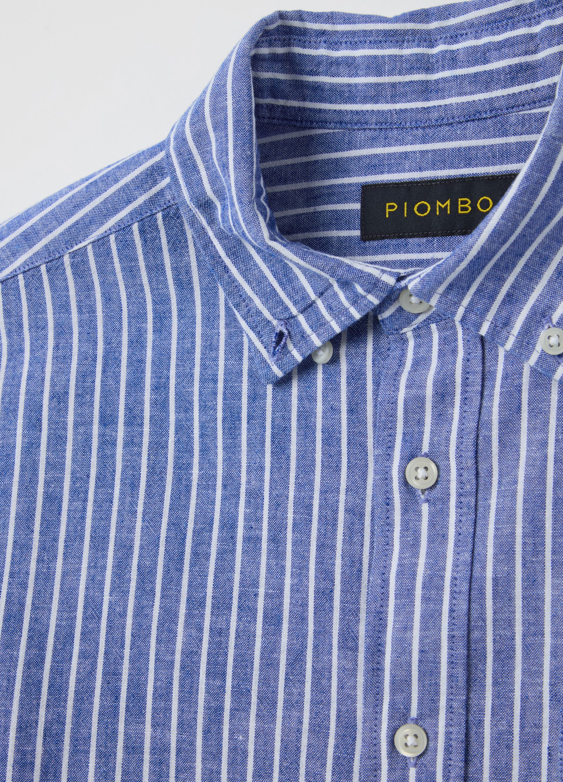 Striped regular-fit shirt in cotton and linen