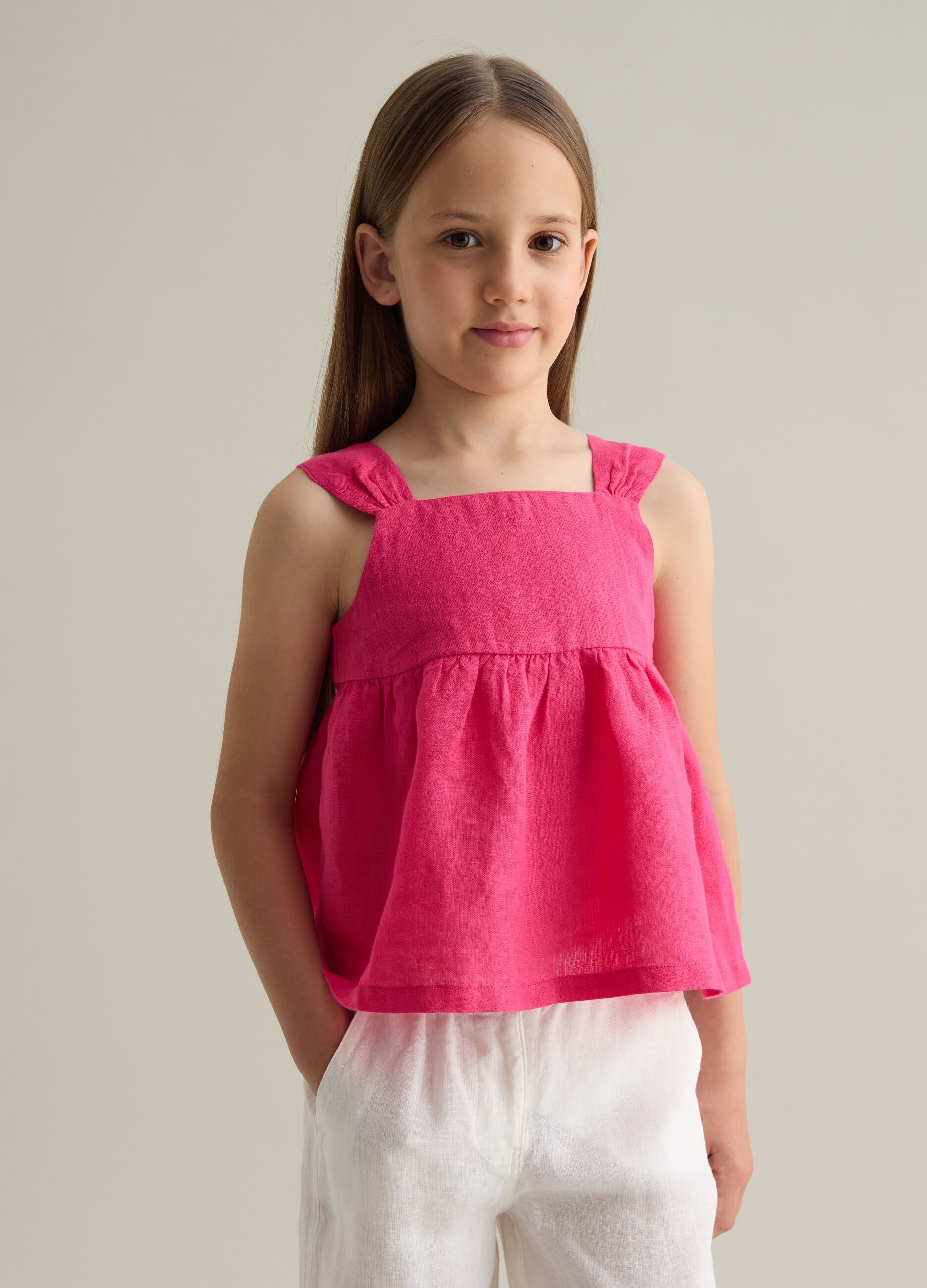 Abitino da bambina in lino rosa regular fit
