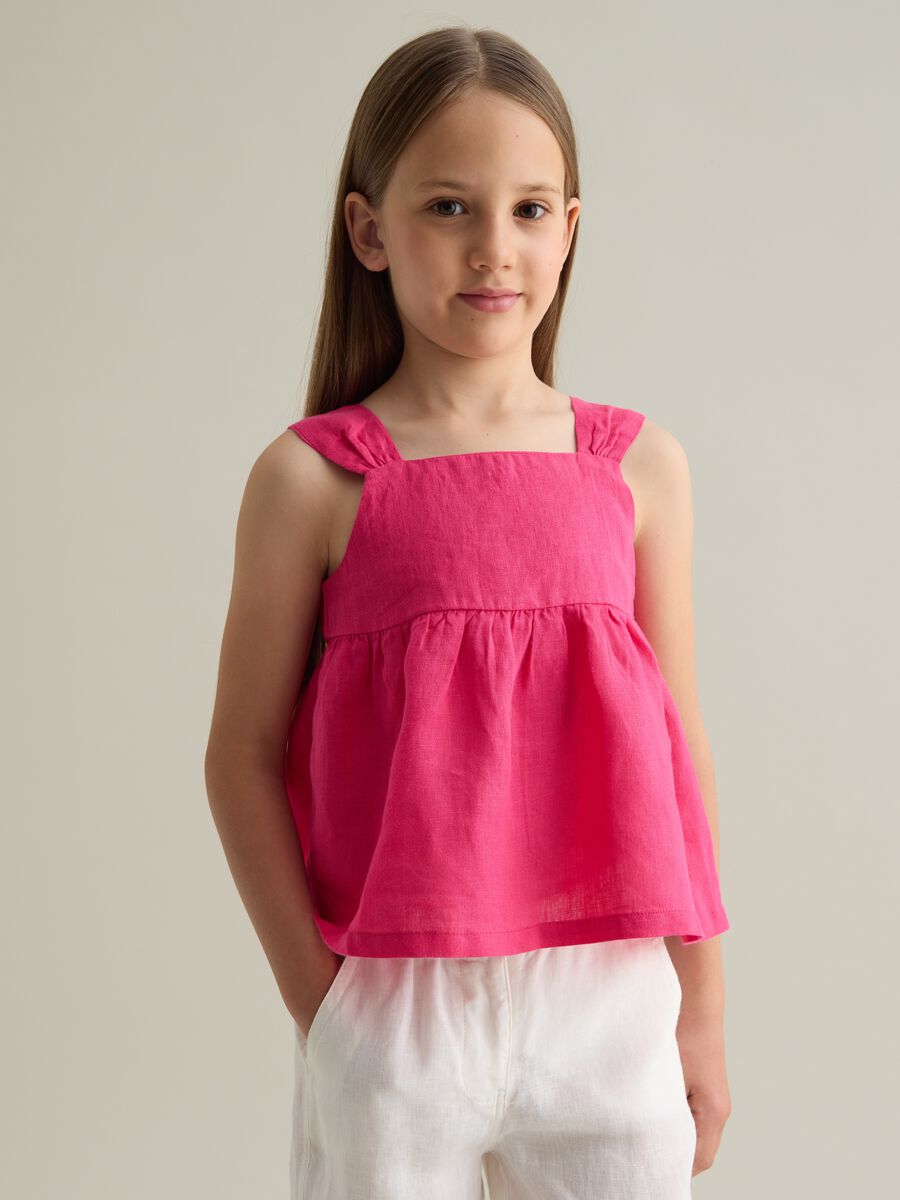 Regular fit girl’s pink linen dress_0