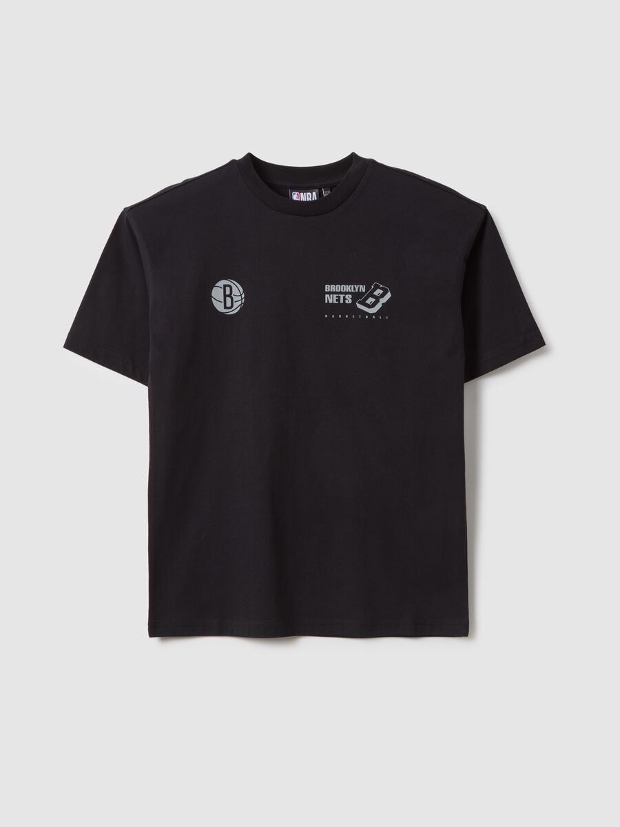 Children's black pure cotton over-fit T-shirt with Brooklyn Nets logo_3