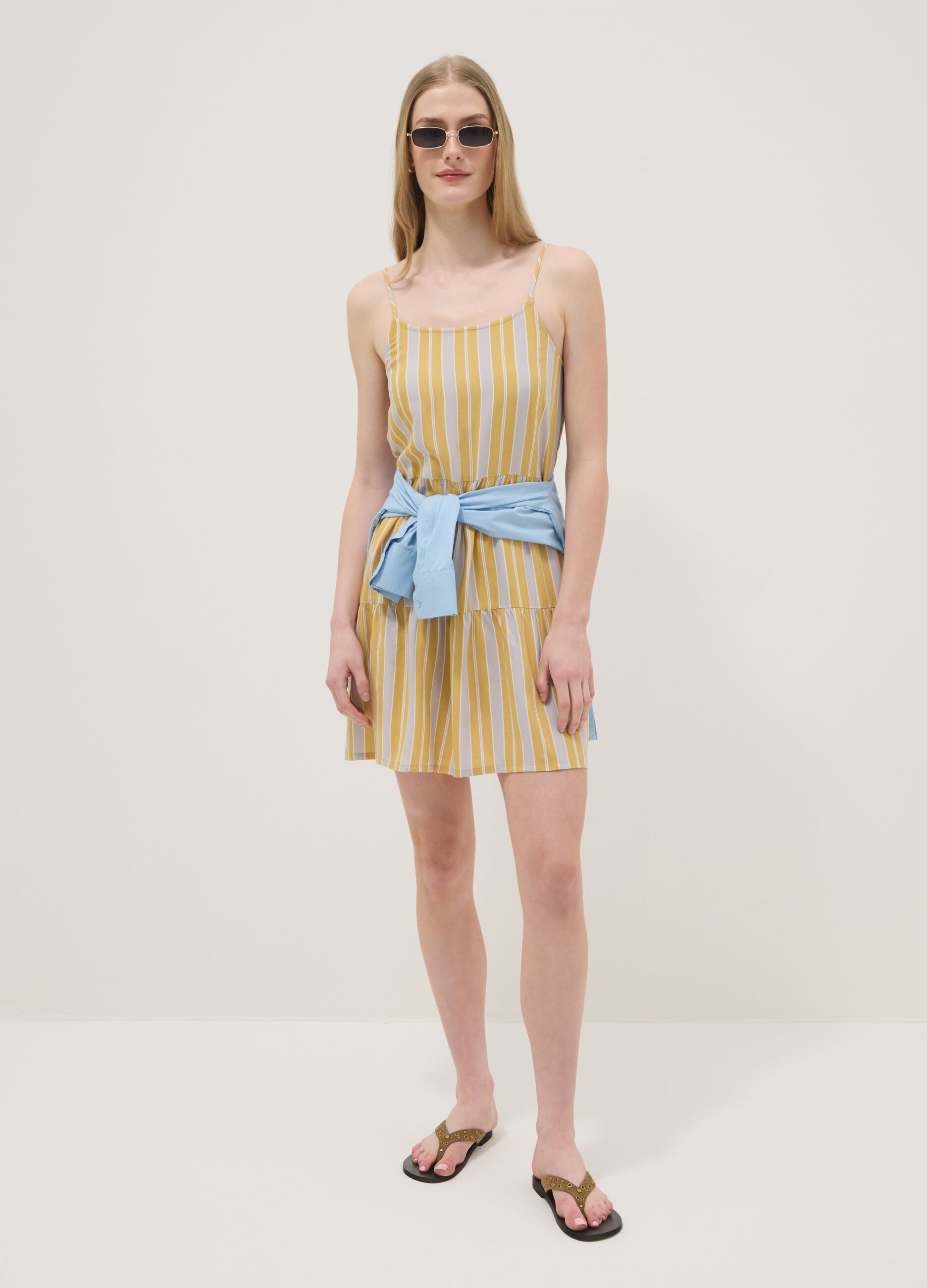 Yellow striped pure viscose dress