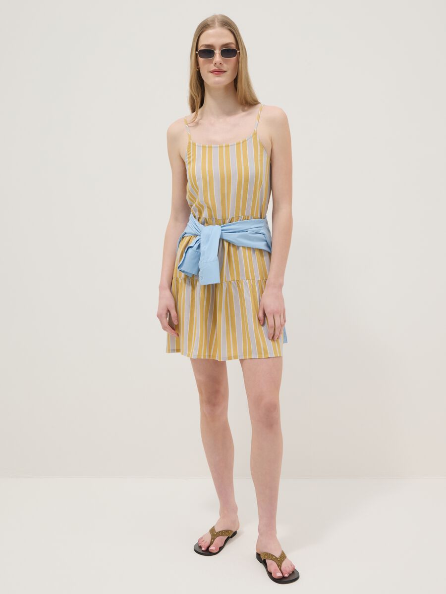 Yellow striped pure viscose dress_0