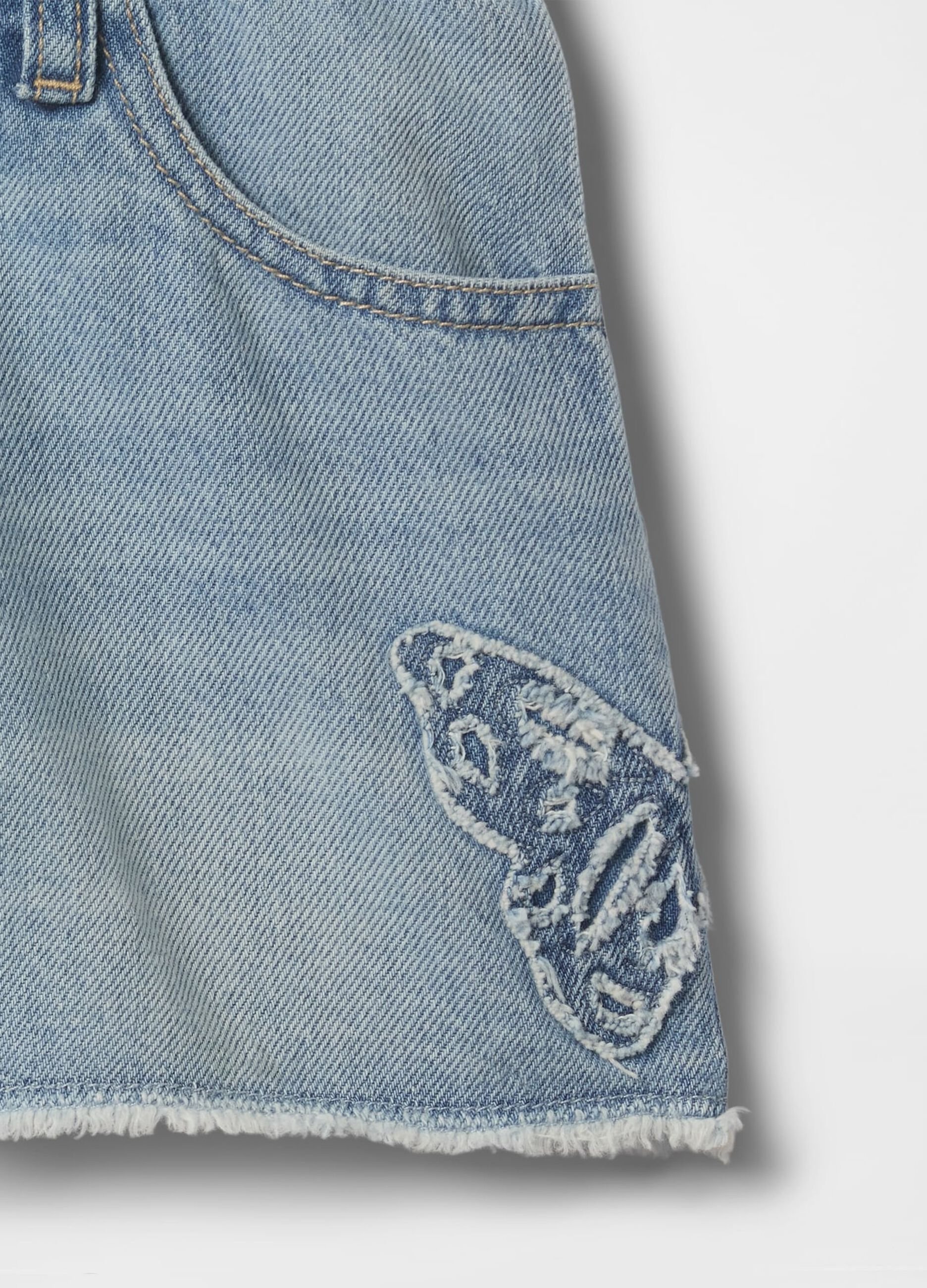 Light Denim Shorts with Butterfly Application