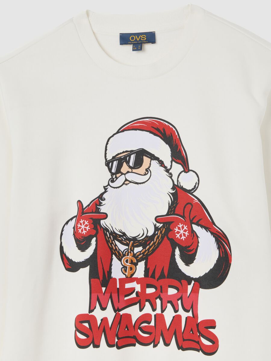 Felpa bianca in misto cotone regular fit con stampa natalizia_5